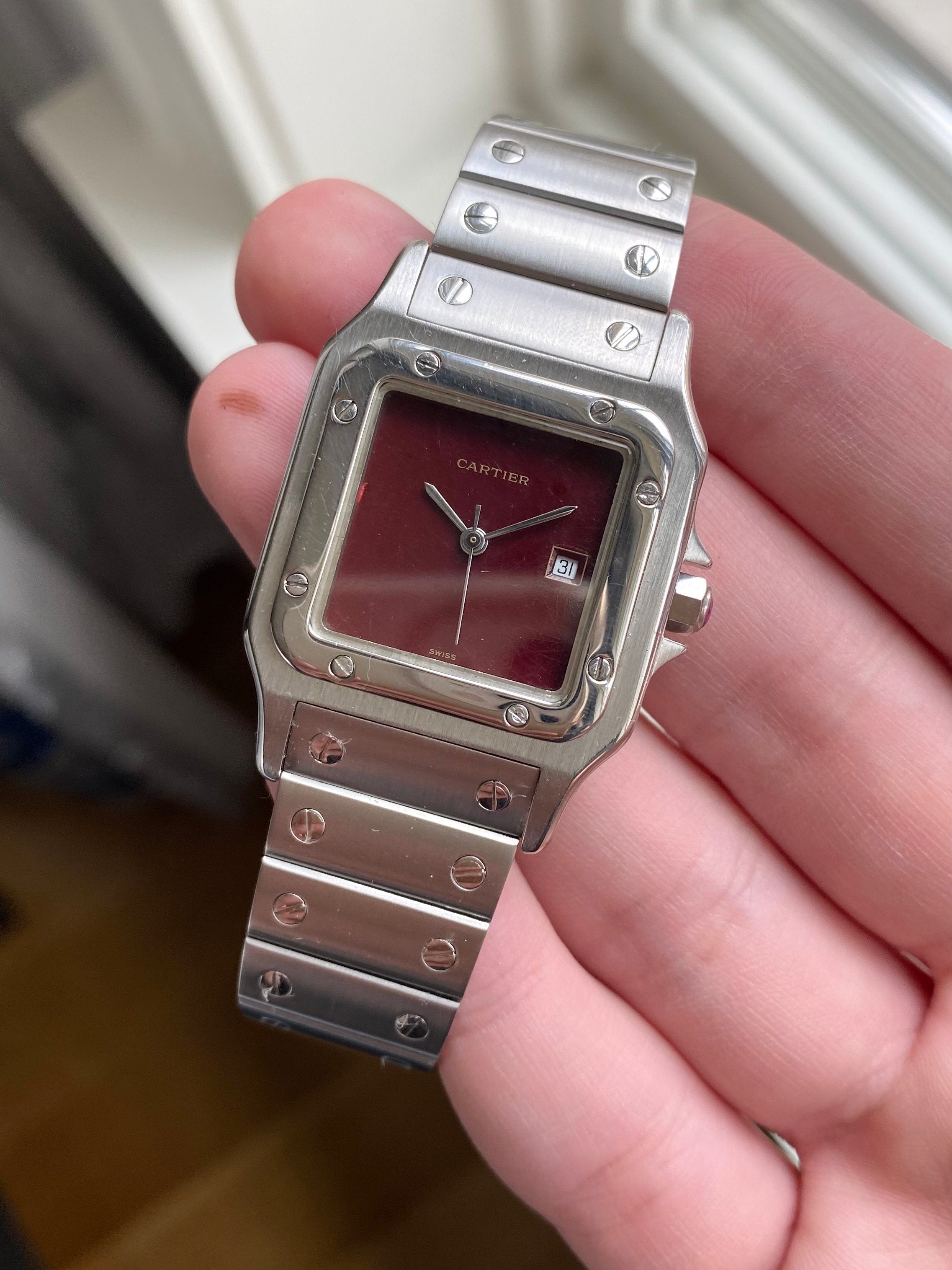 Cartier Santos ref. 2960 — Red Laquer Dial