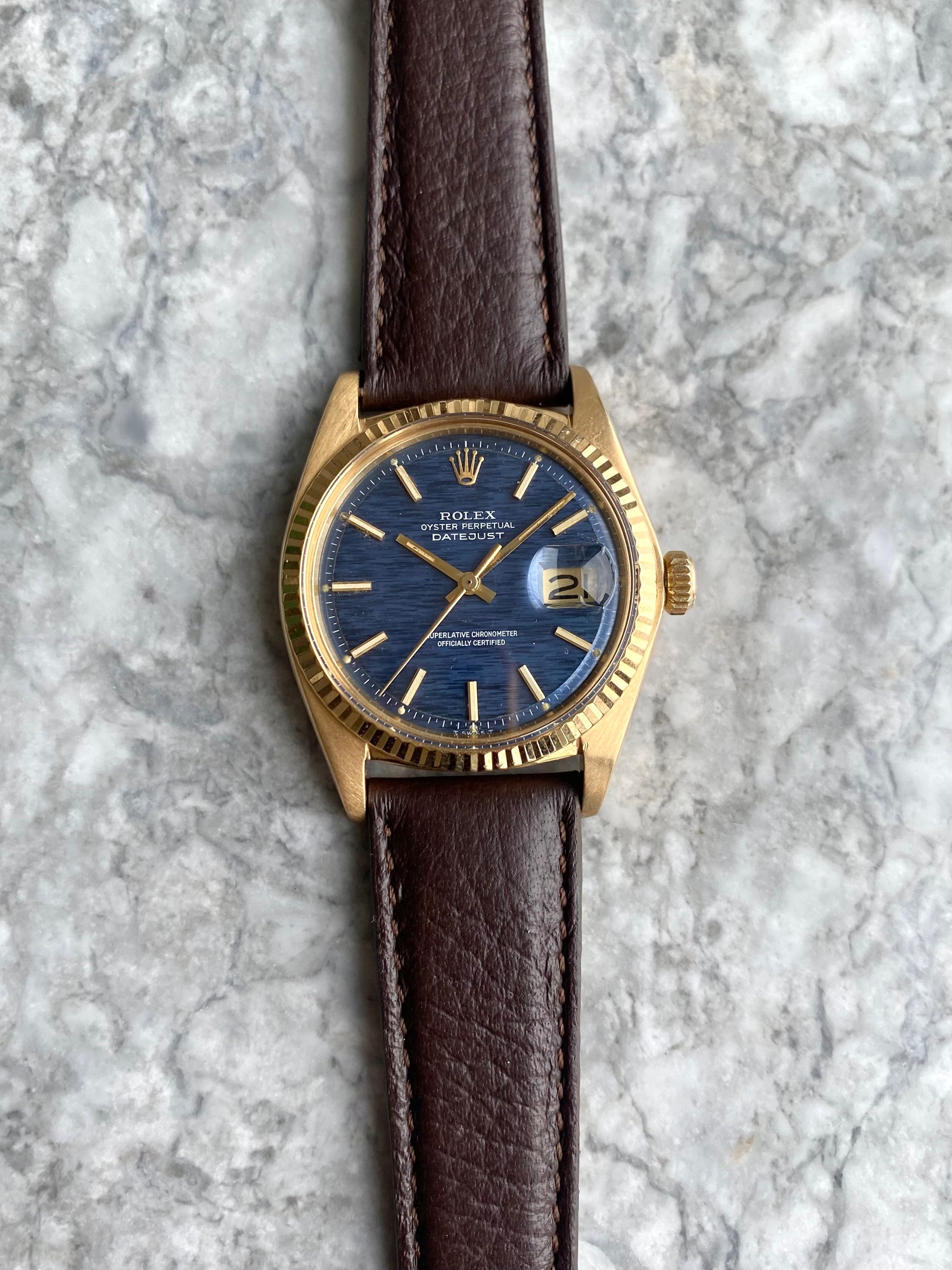 Rolex Datejust 1601 - 18K gold Blue Mosaic.