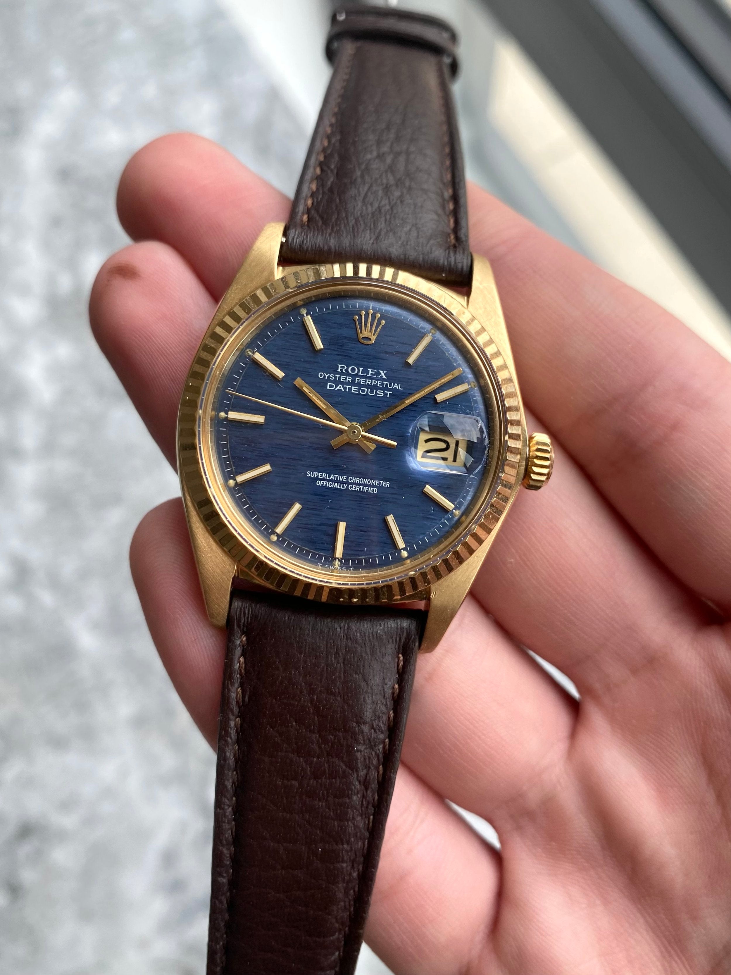 Rolex Datejust 1601 - 18K gold Blue Mosaic.