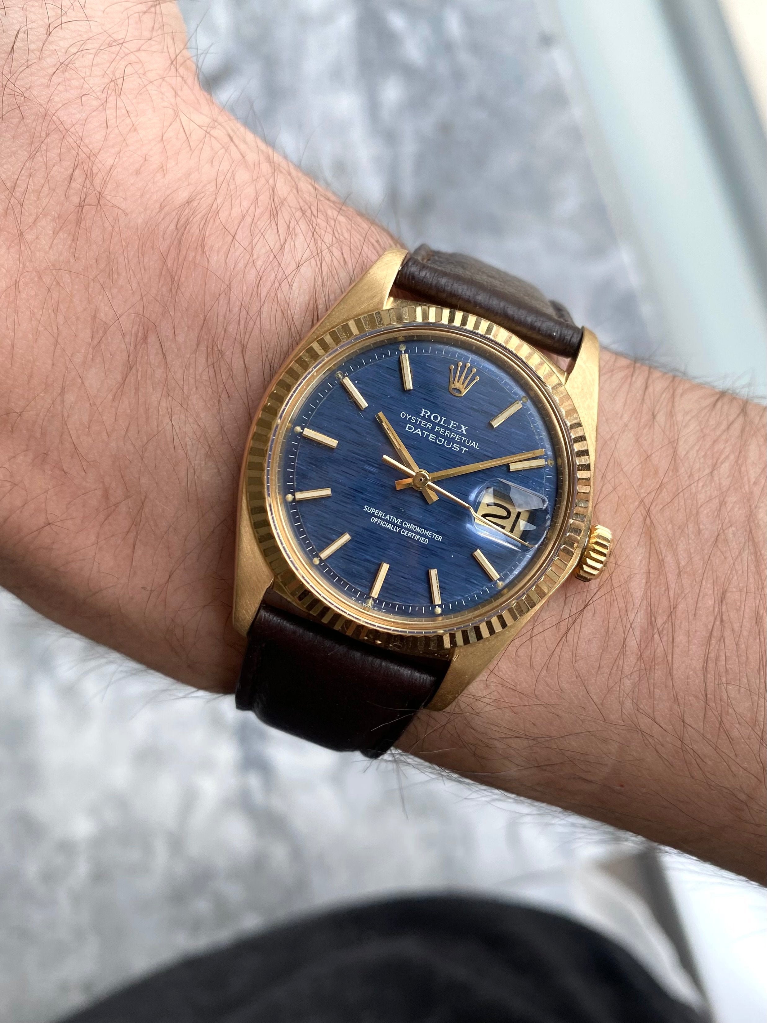 Rolex Datejust 1601 - 18K gold Blue Mosaic.