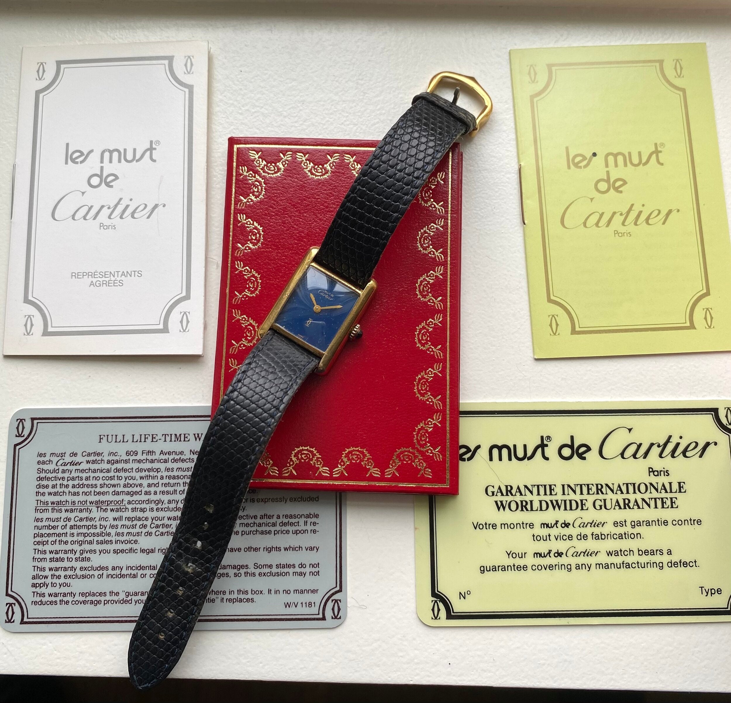 Cartier Tank — Blue Dial with Box and Papers