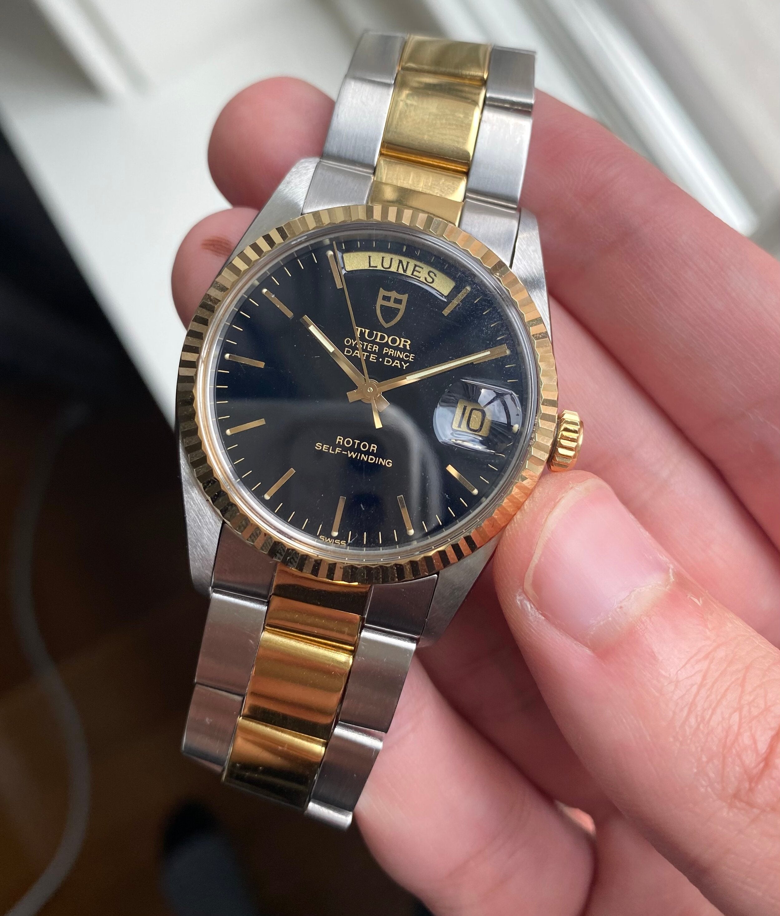 Tudor Oyster Prince Date-day — Two-tone Glossy Black Dial