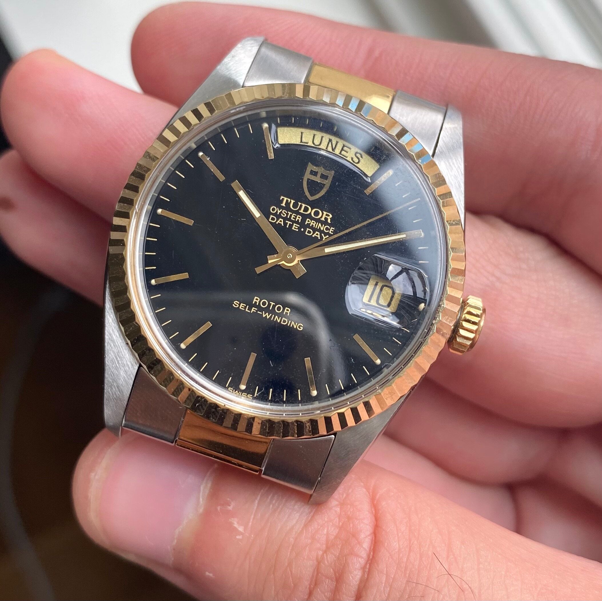 Tudor Oyster Prince Date-day — Two-tone Glossy Black Dial