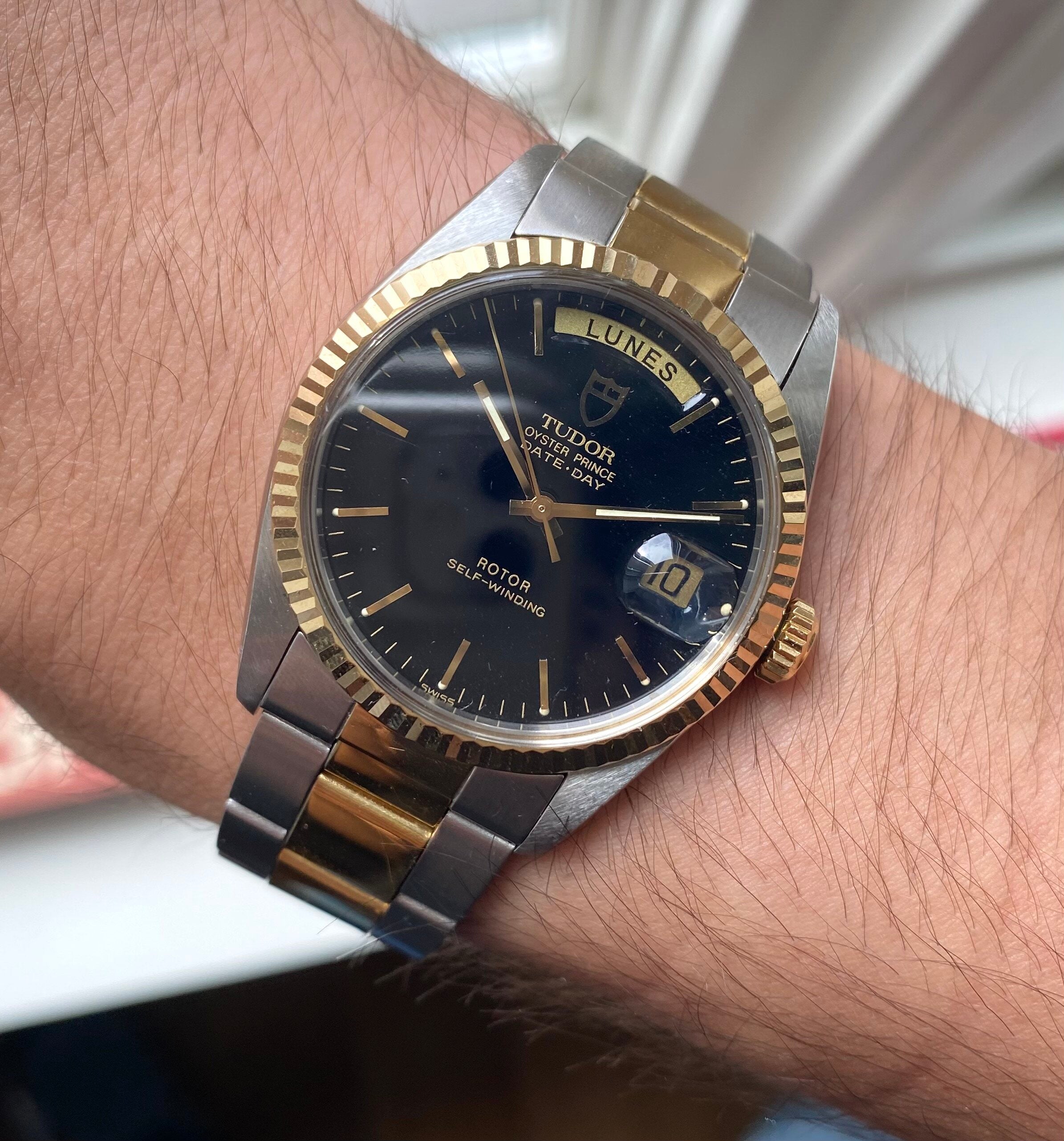 Tudor Oyster Prince Date-day — Two-tone Glossy Black Dial