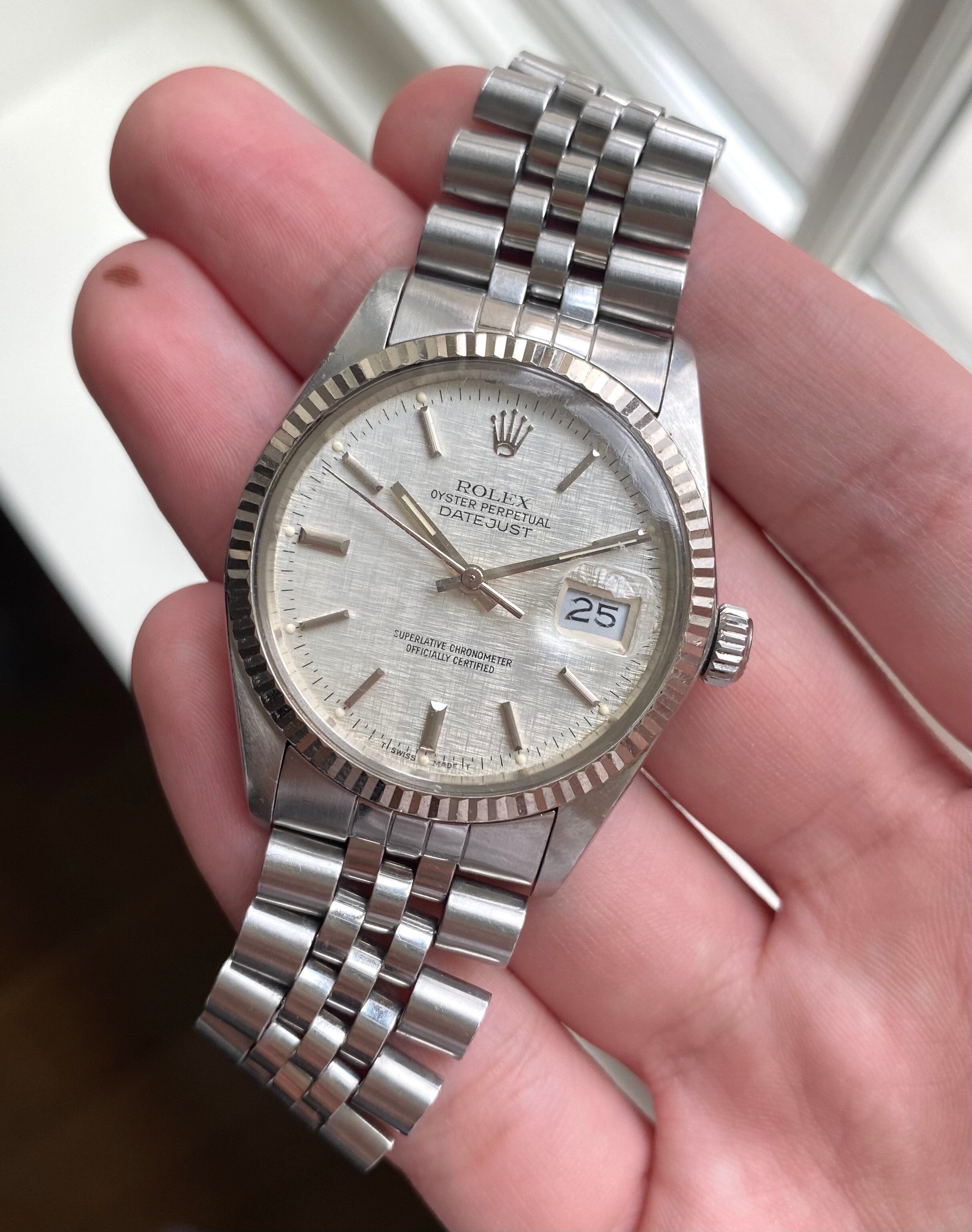 Rolex Datejust ref. 16014 — Linen Dial with Papers