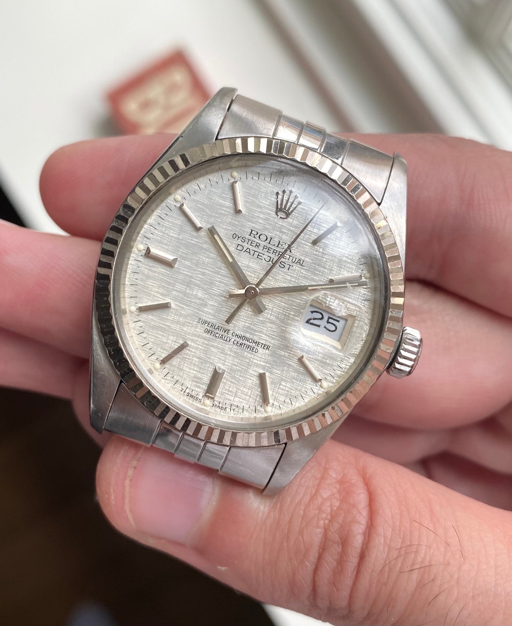 Rolex Datejust ref. 16014 — Linen Dial with Papers