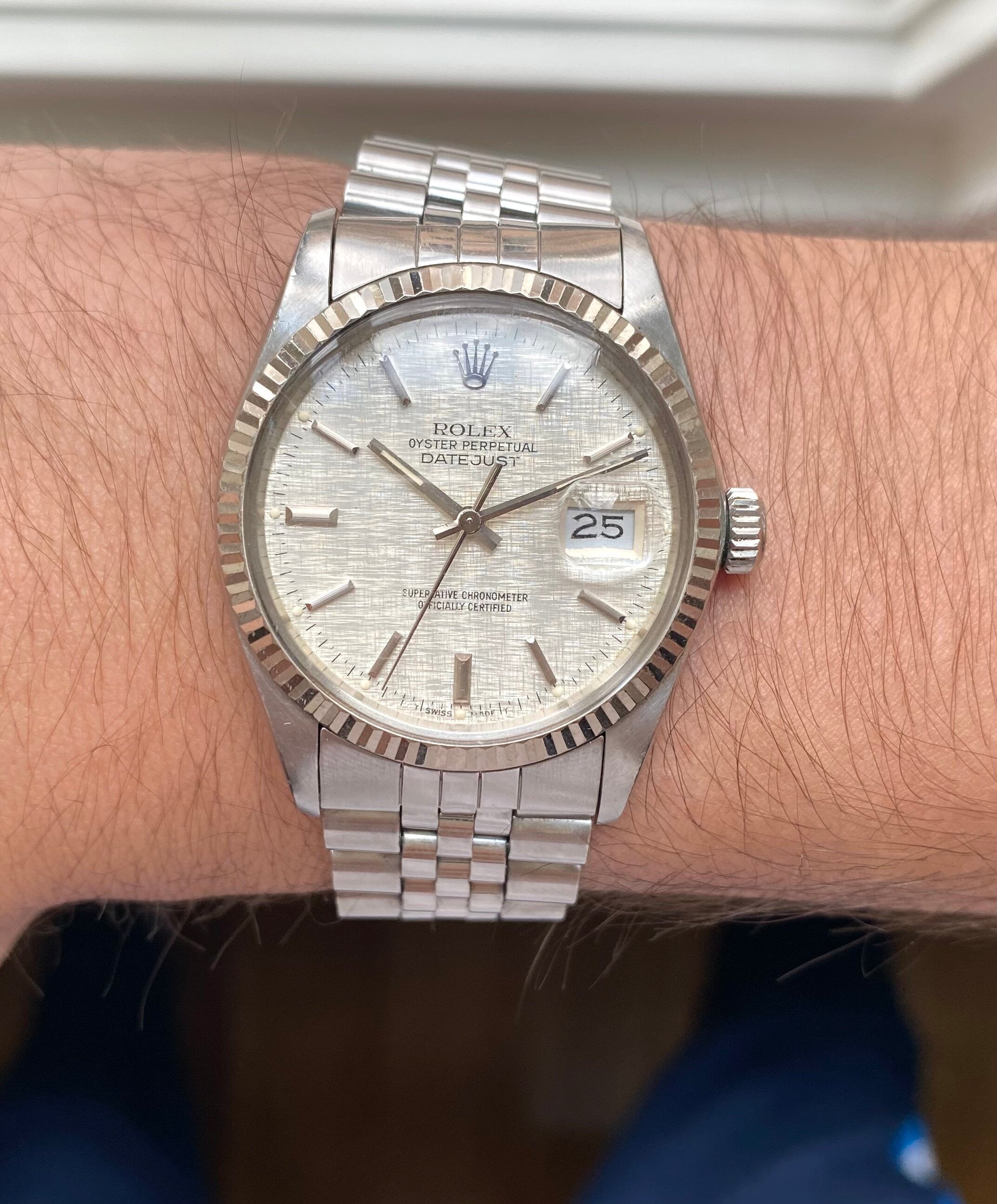 Rolex Datejust ref. 16014 — Linen Dial with Papers