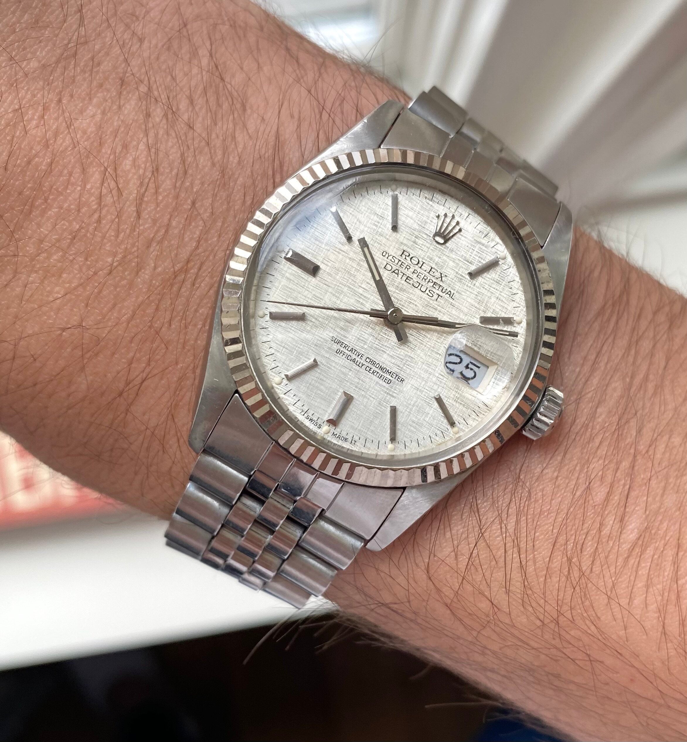 Rolex Datejust ref. 16014 — Linen Dial with Papers