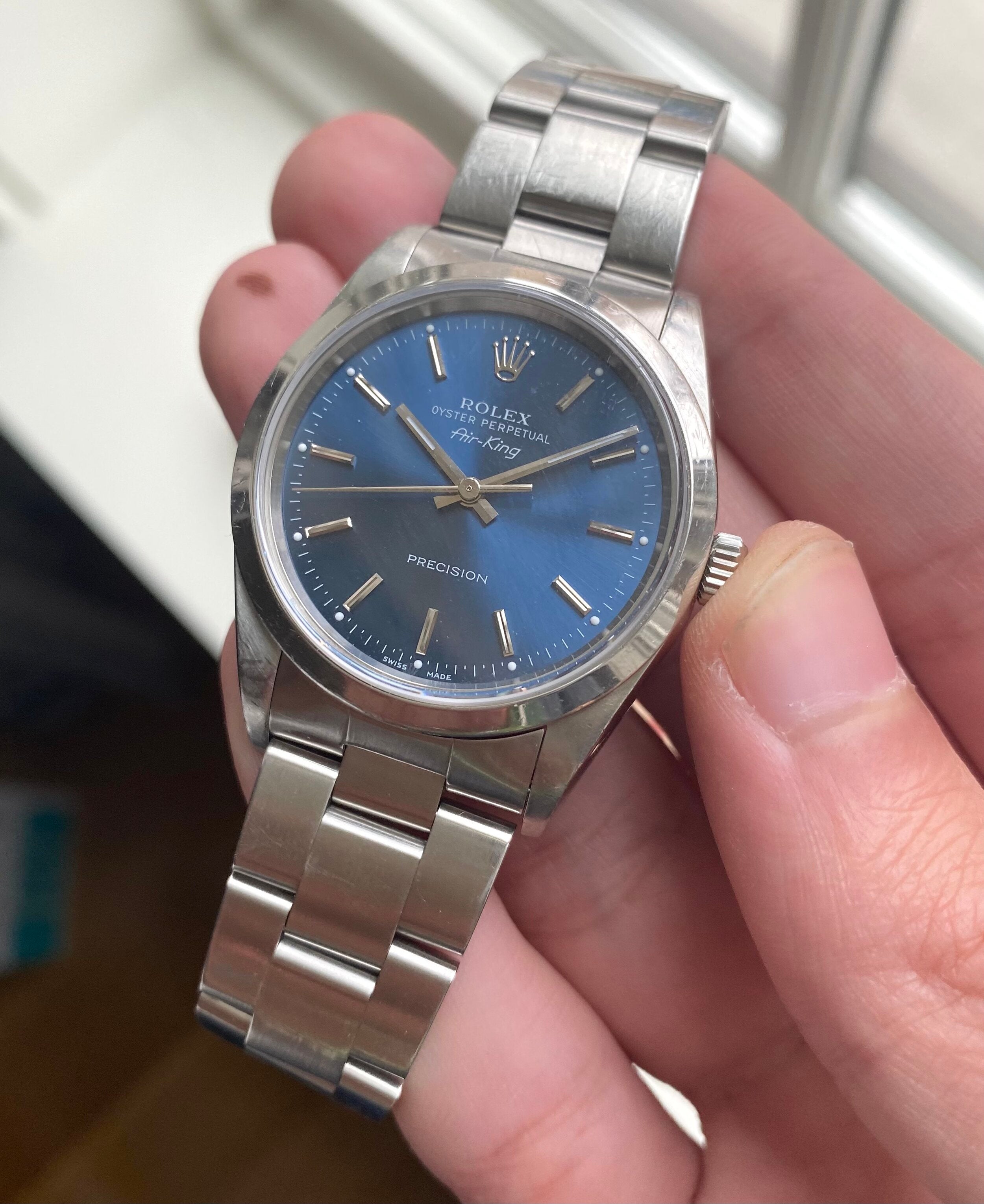 Rolex Air King ref. 14000 — Blue Dial with Papers