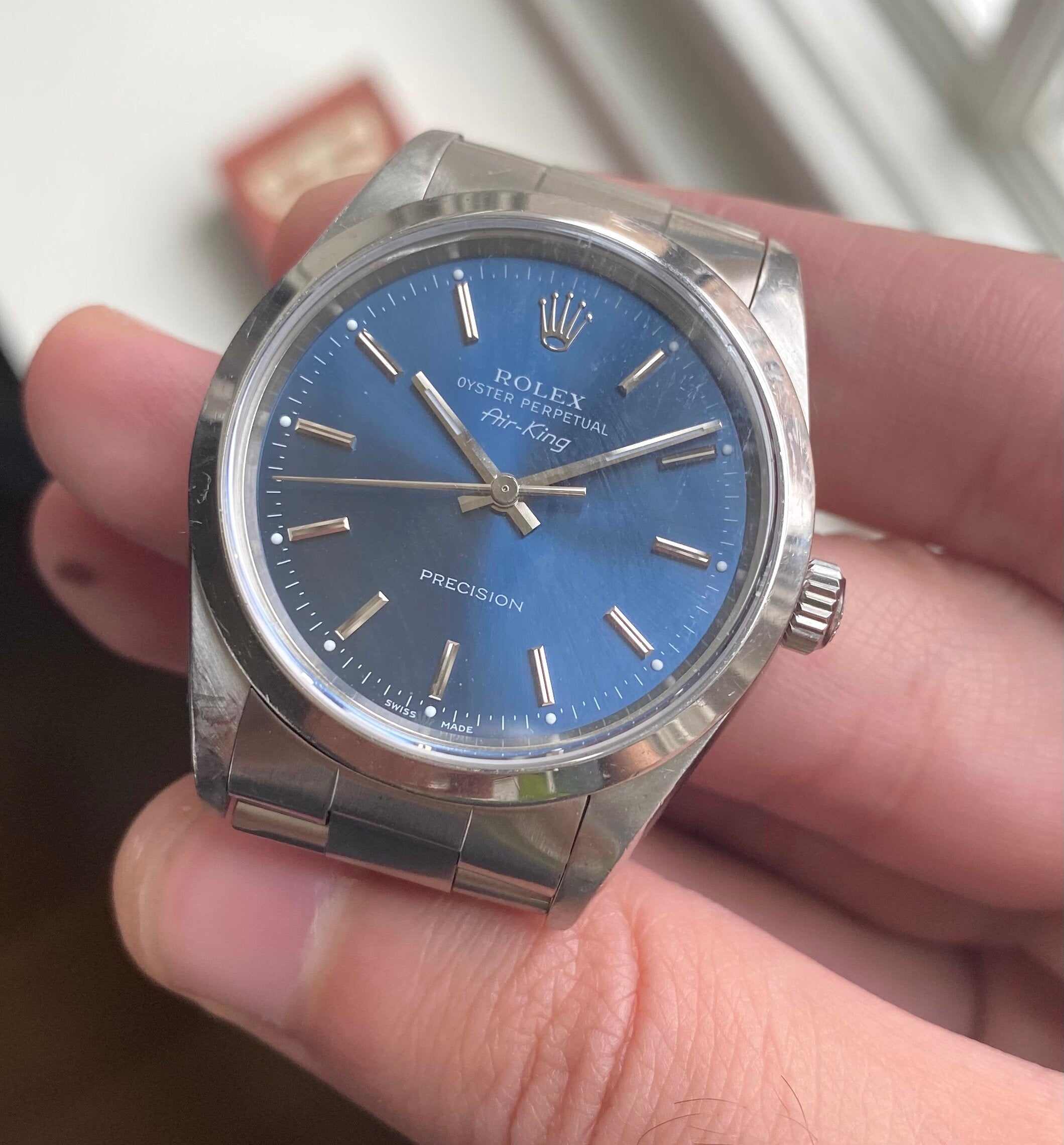 Rolex Air King ref. 14000 — Blue Dial with Papers