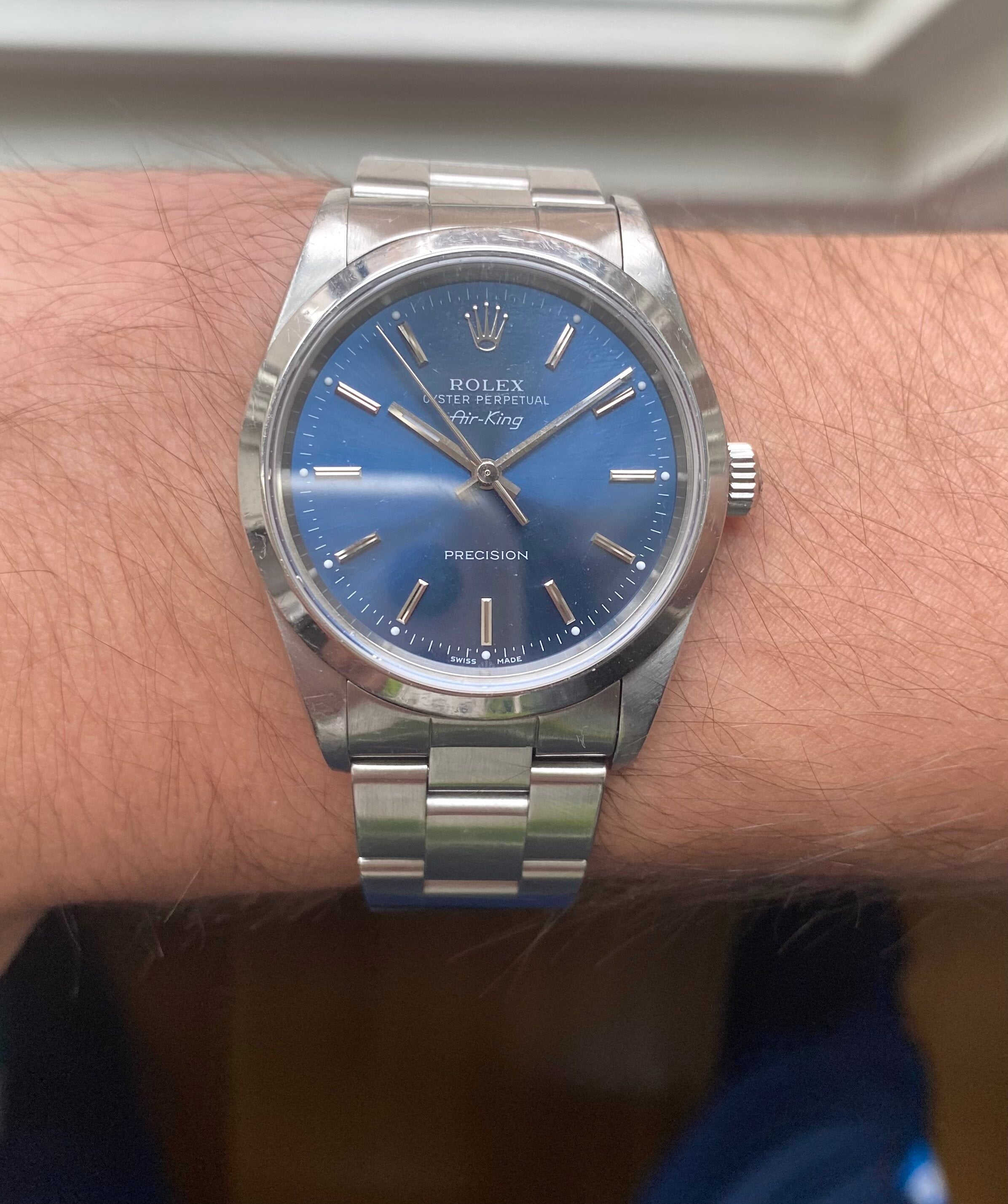 Rolex Air King ref. 14000 — Blue Dial with Papers