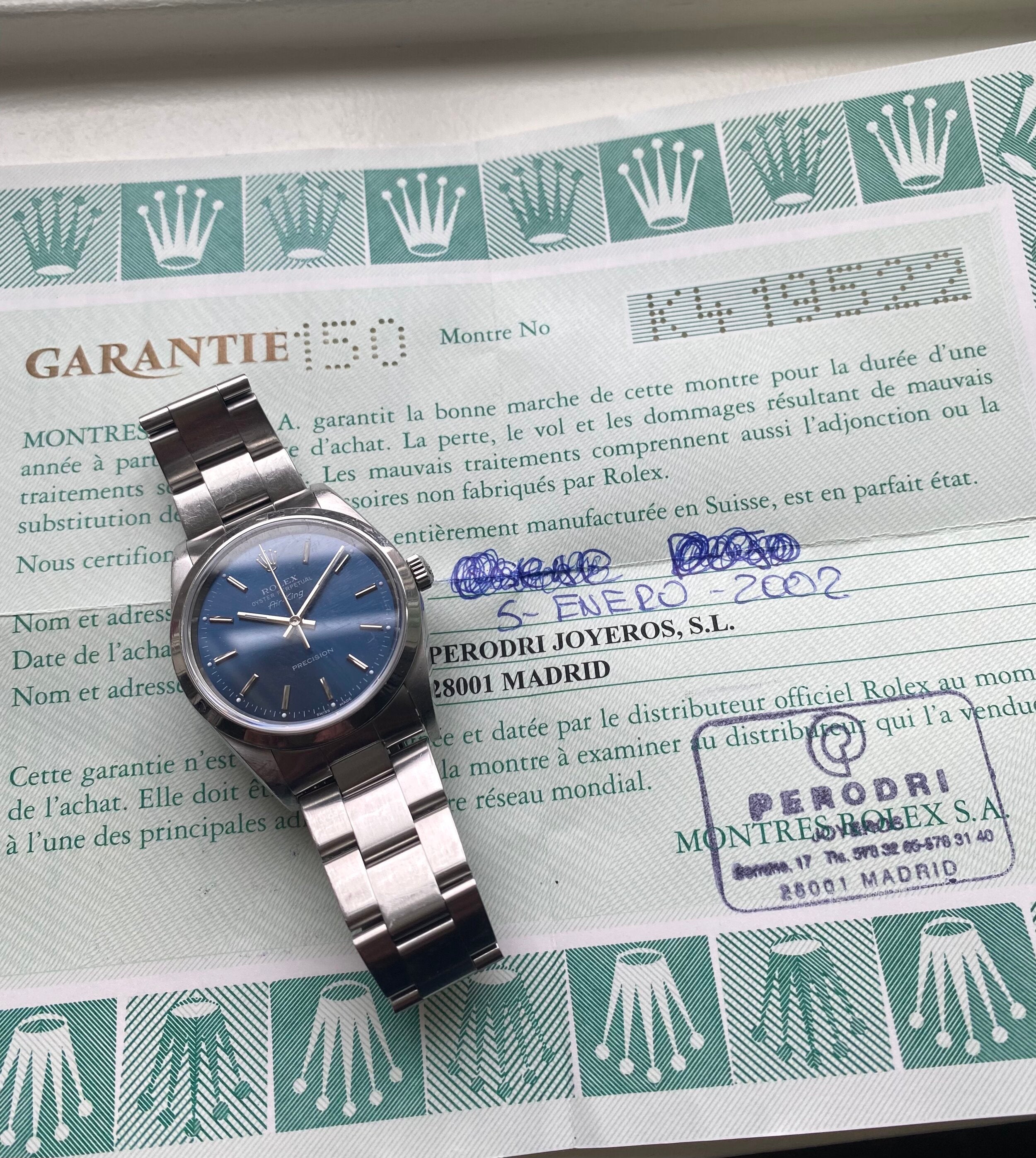 Rolex Air King ref. 14000 — Blue Dial with Papers