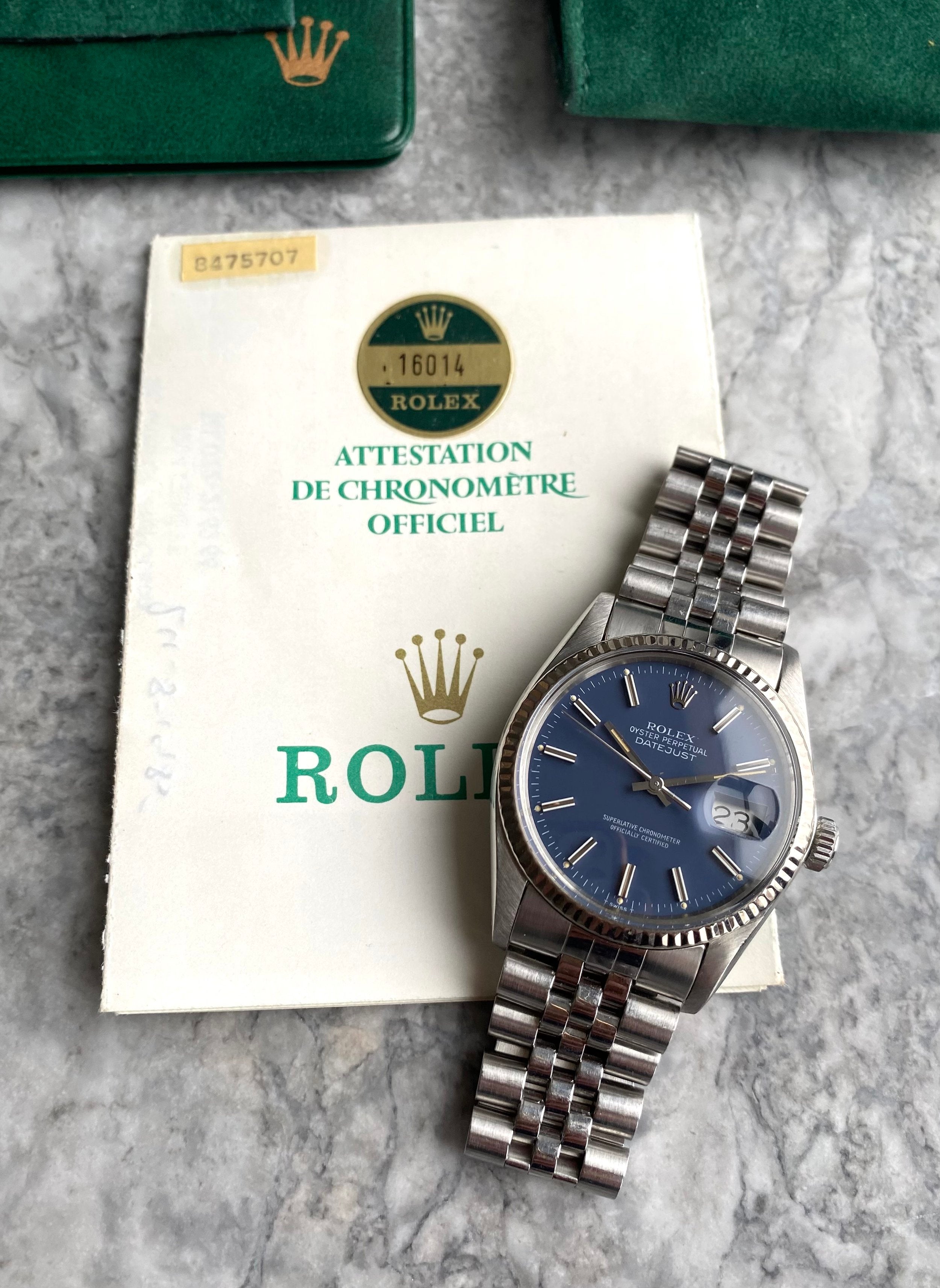 Rolex Datejust 16014 - Blue Dial w/ Papers.