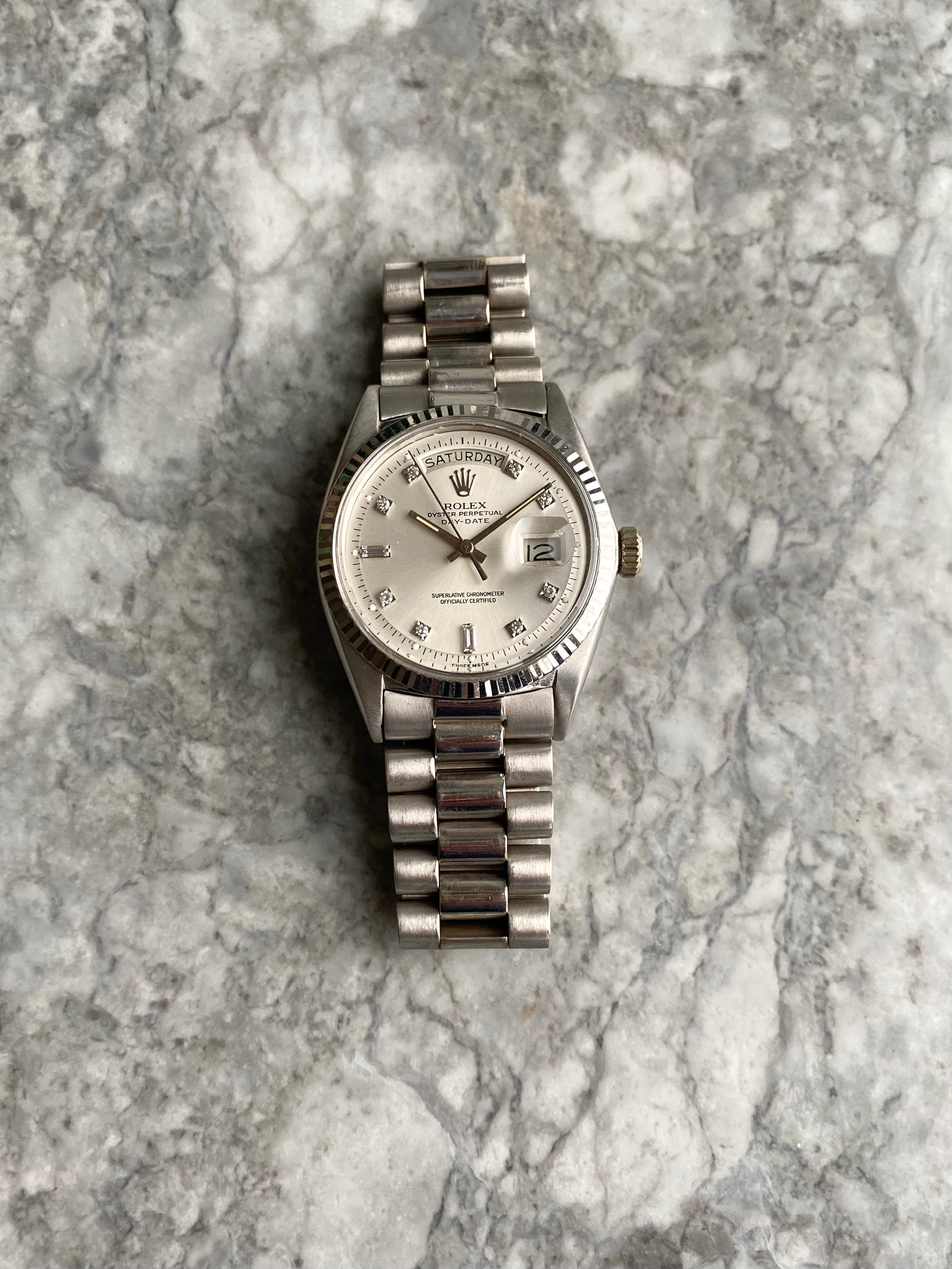 Rolex Daydate 1803 - Silver Diamond Dial.