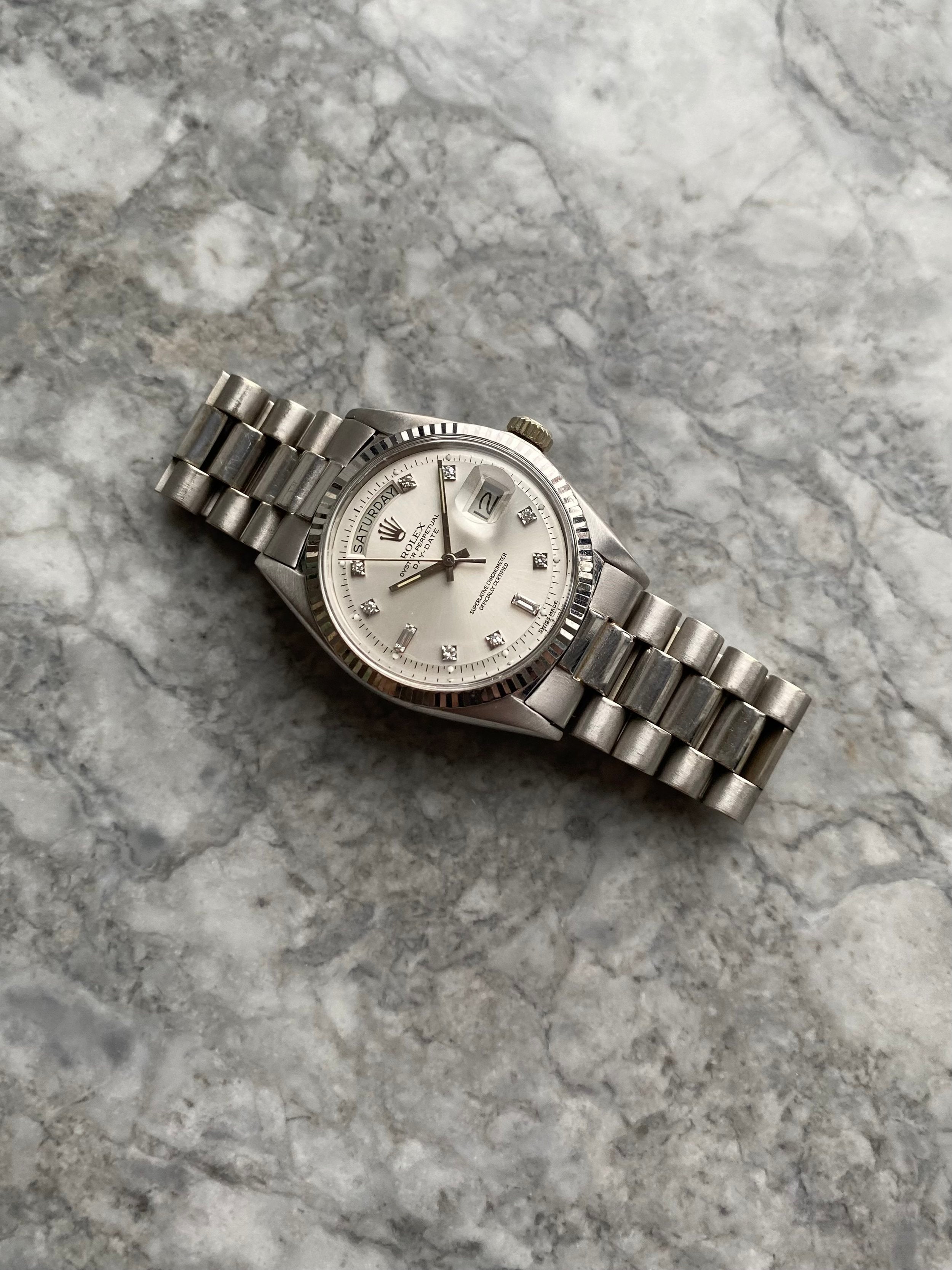 Rolex Daydate 1803 - Silver Diamond Dial.