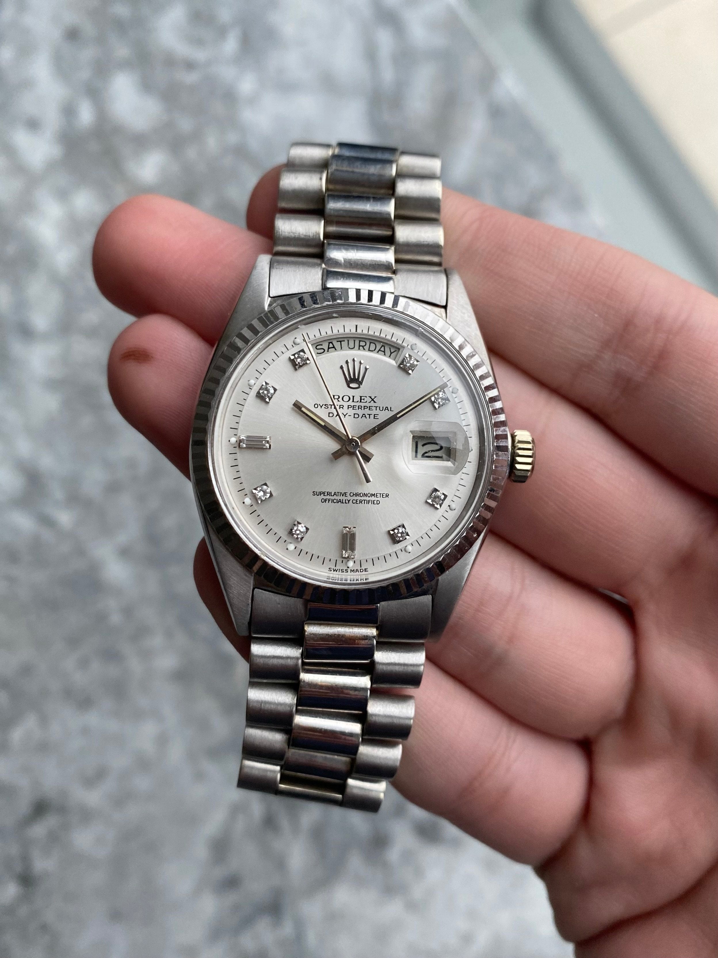 Rolex Daydate 1803 - Silver Diamond Dial.