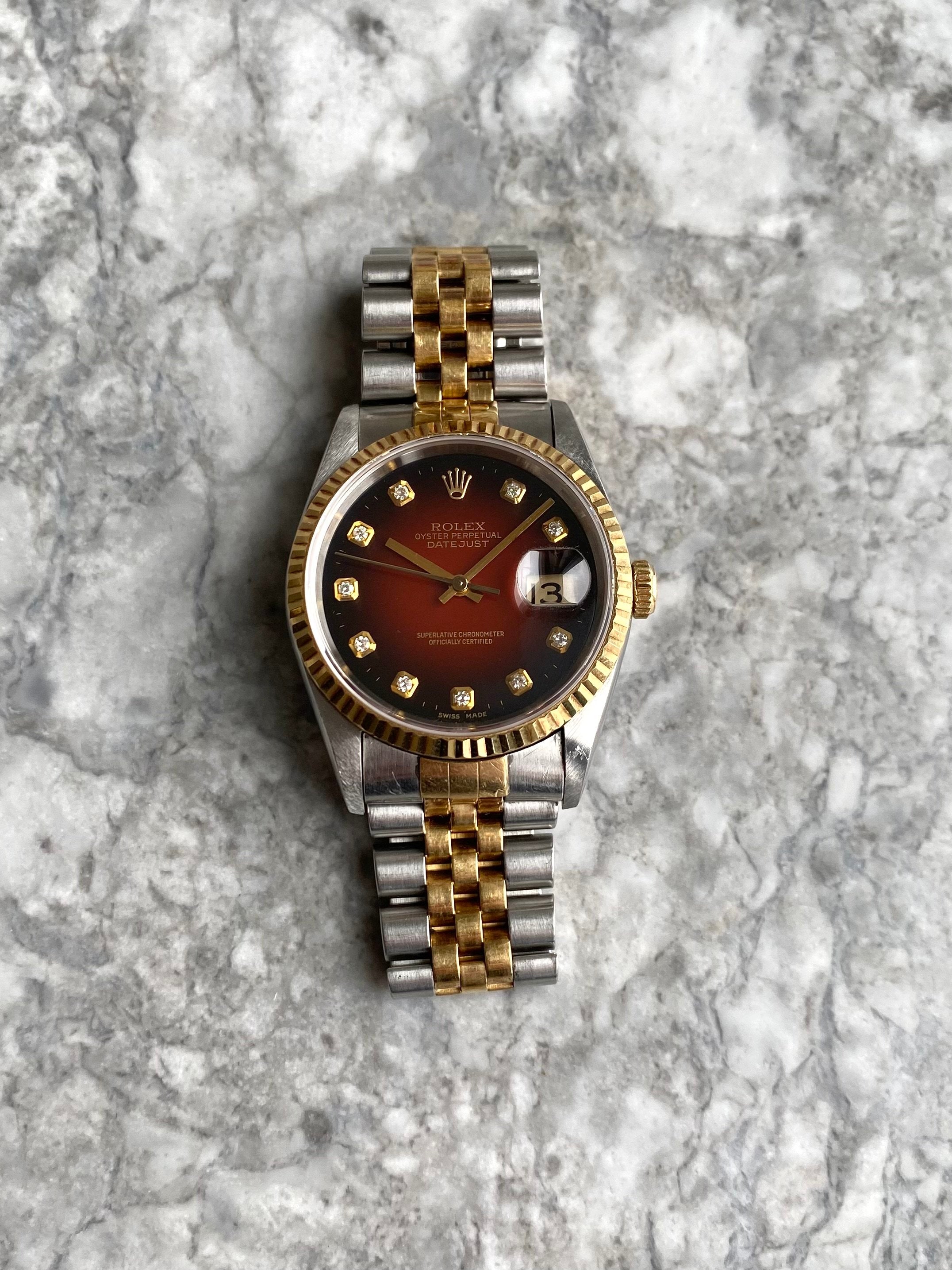 Rolex Datejust 16233G - Red Vignette Diamond Dial.