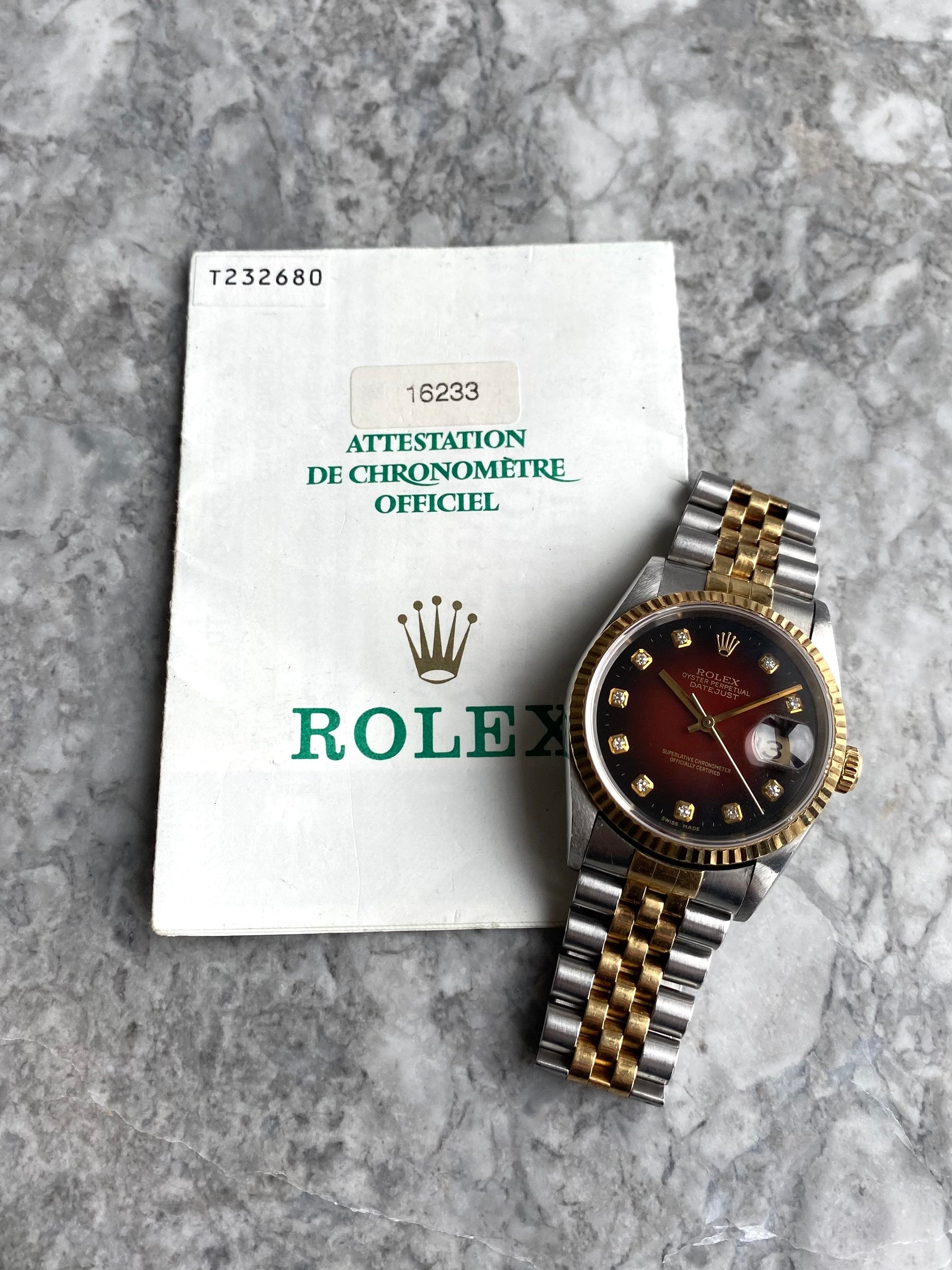 Rolex Datejust 16233G - Red Vignette Diamond Dial.