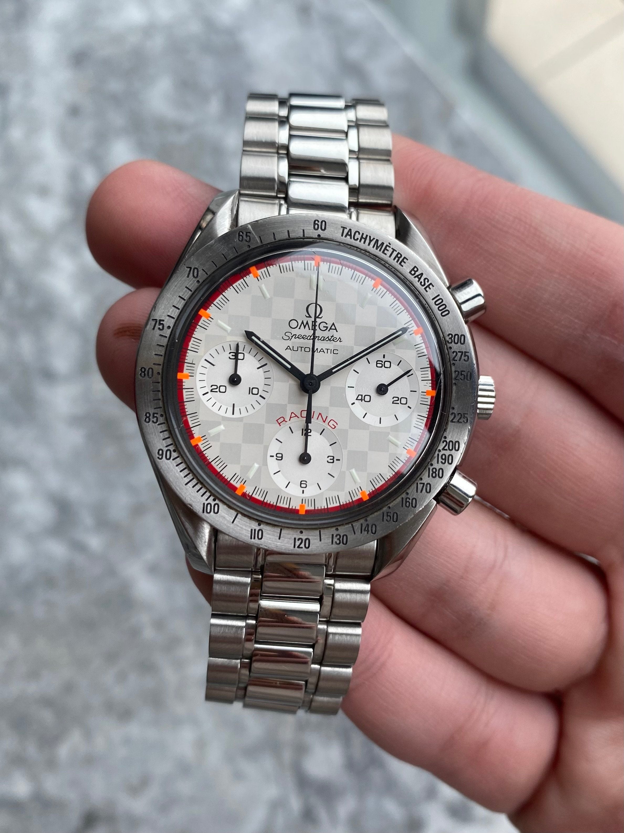 Omega Speedmaster Schumacher Checkered Dial.