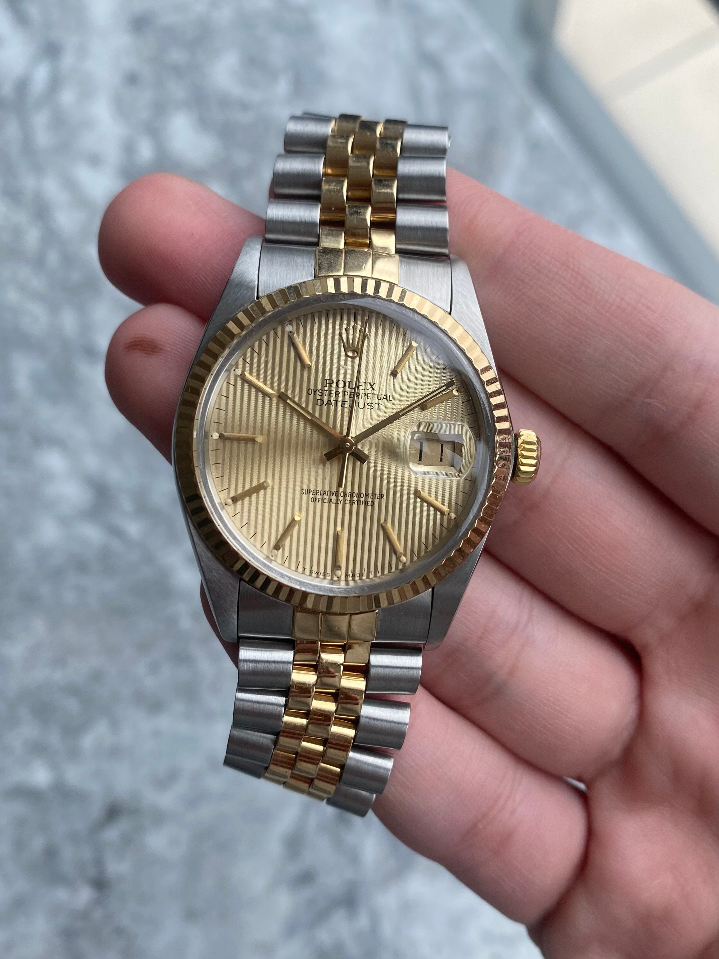 Rolex Datejust 16013 - Champagne Tapestry Dial.