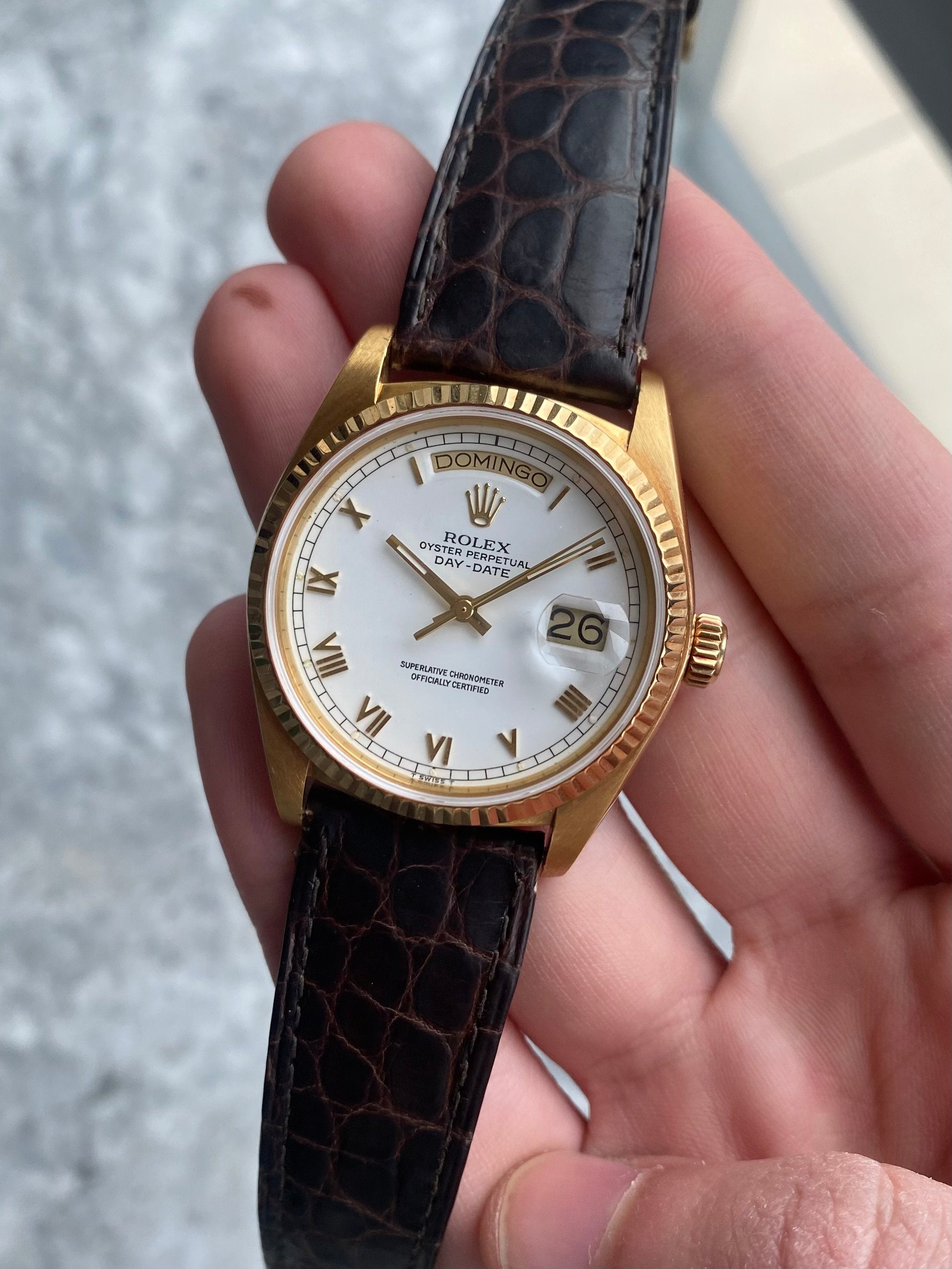 Rolex Daydate 18038 - White Roman Numerals.