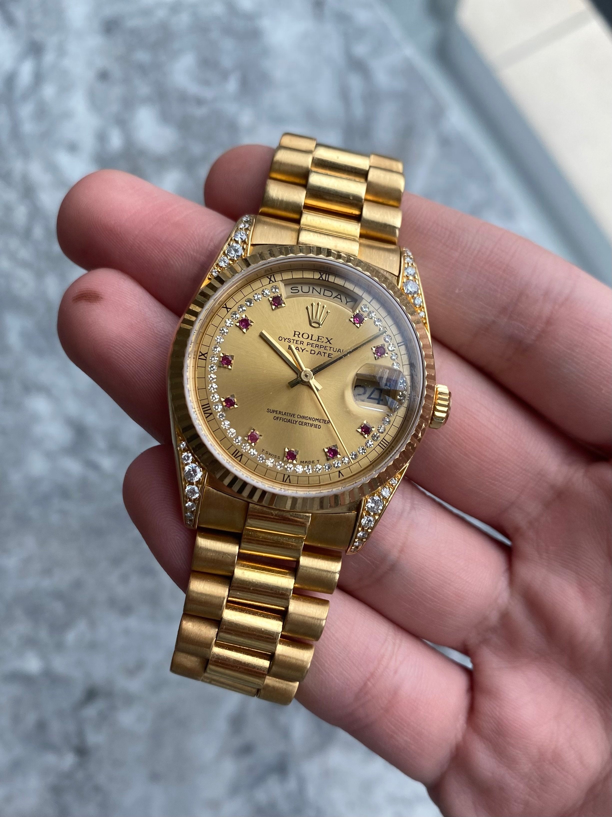 Rolex Daydate 18338 - Ruby Diamond Dial.