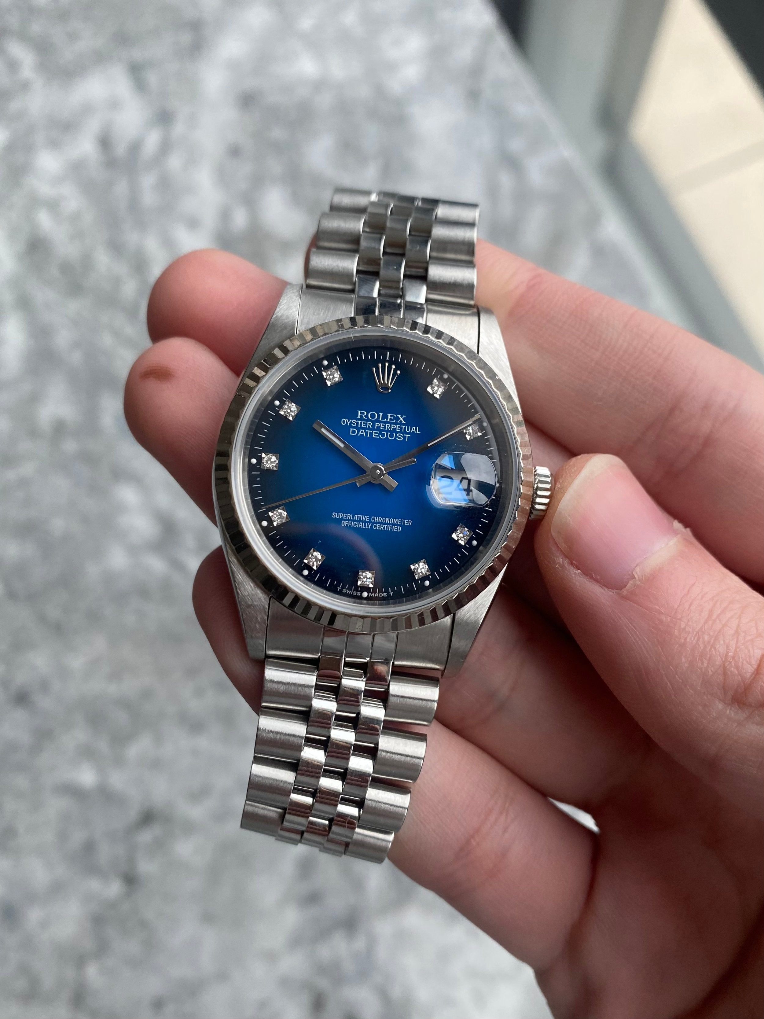 Rolex Datejust 16234g - Blue Vignette Dial.