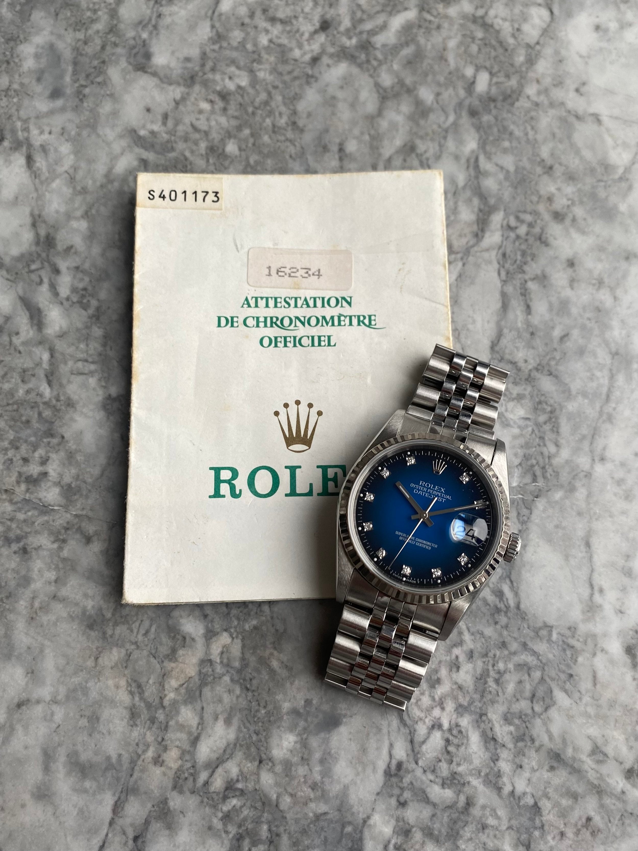 Rolex Datejust 16234g - Blue Vignette Dial.