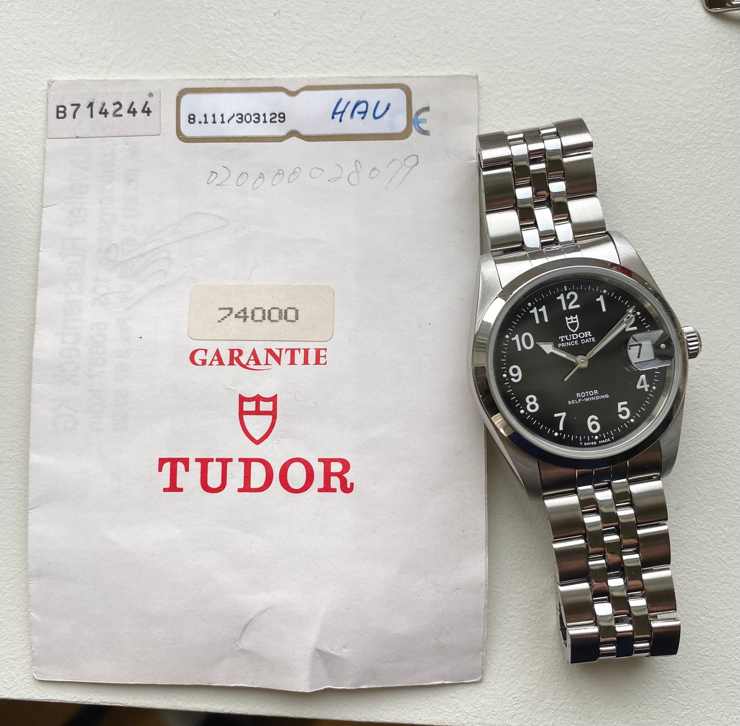 Tudor Prince Date ref. 74000N — Black Arabic Dial with Papers