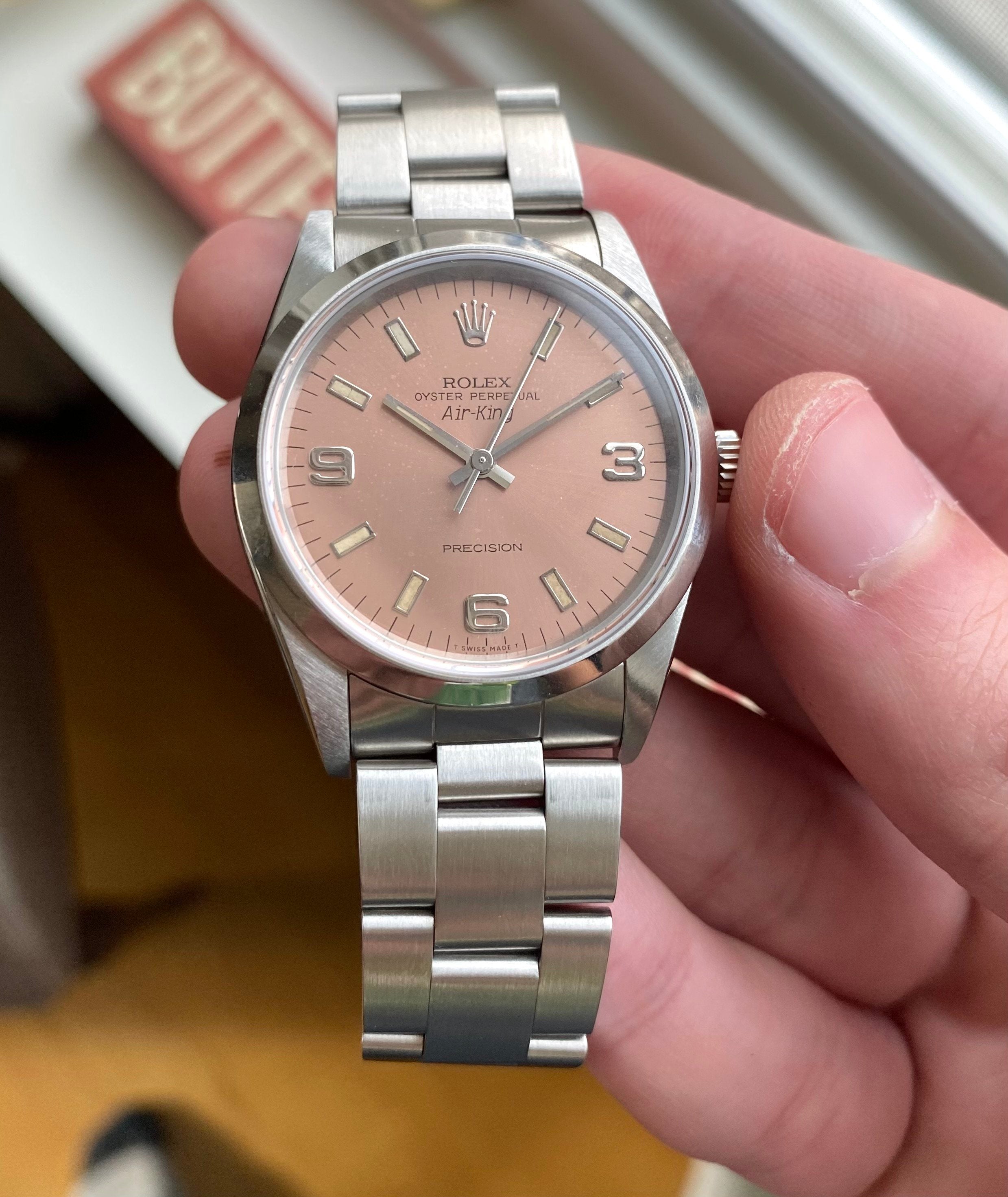 Rolex Air King ref. 14000 — Salmon Pink Dial