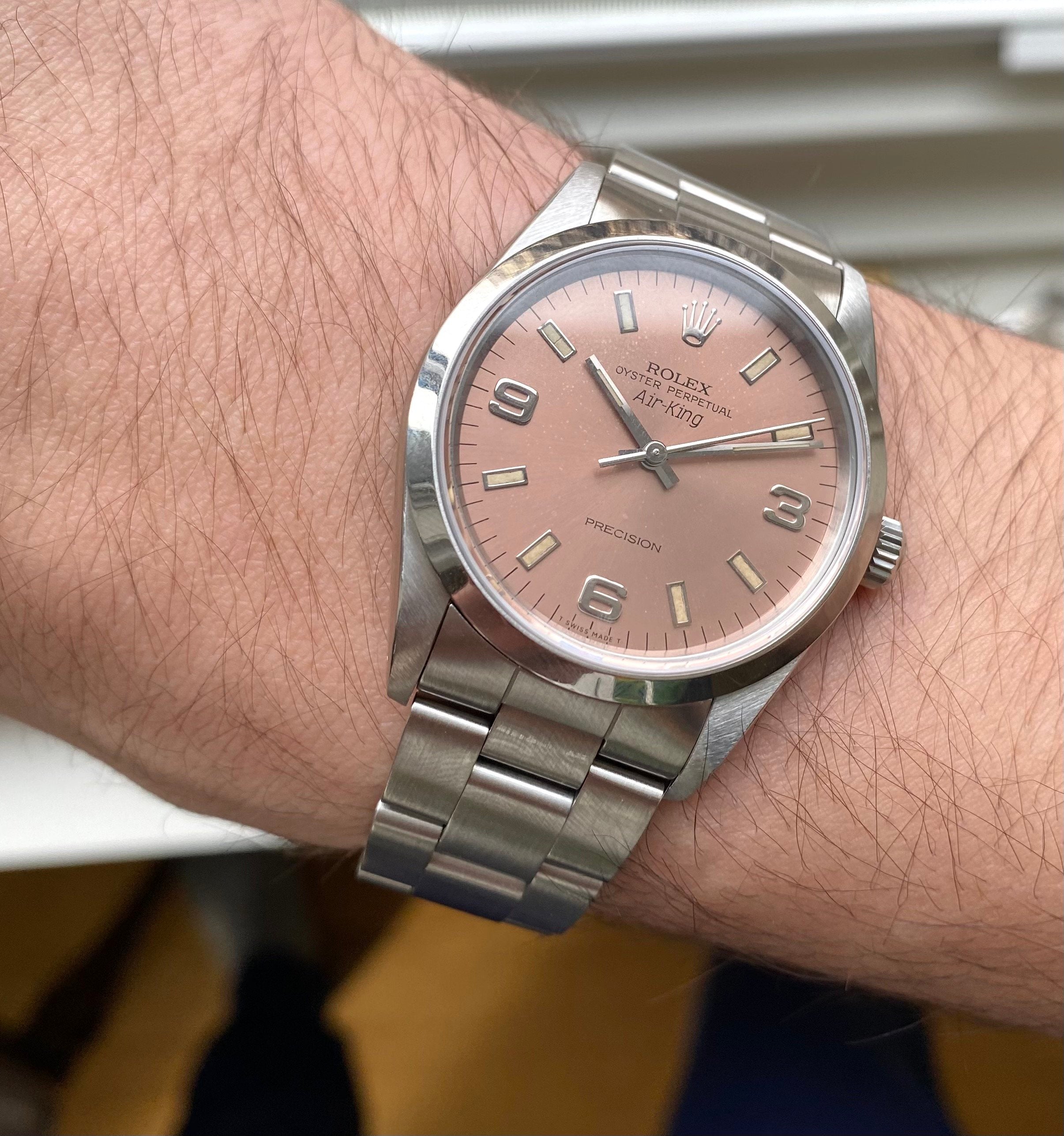 Rolex Air King ref. 14000 — Salmon Pink Dial