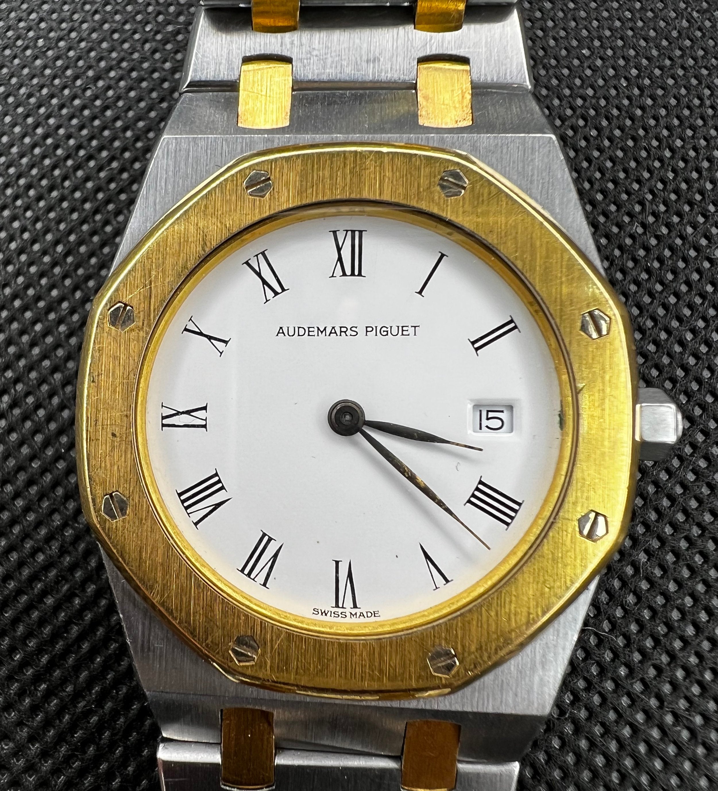 Royal Oak 90s Quartz Two Tone White Dial Quickset Date 33mm