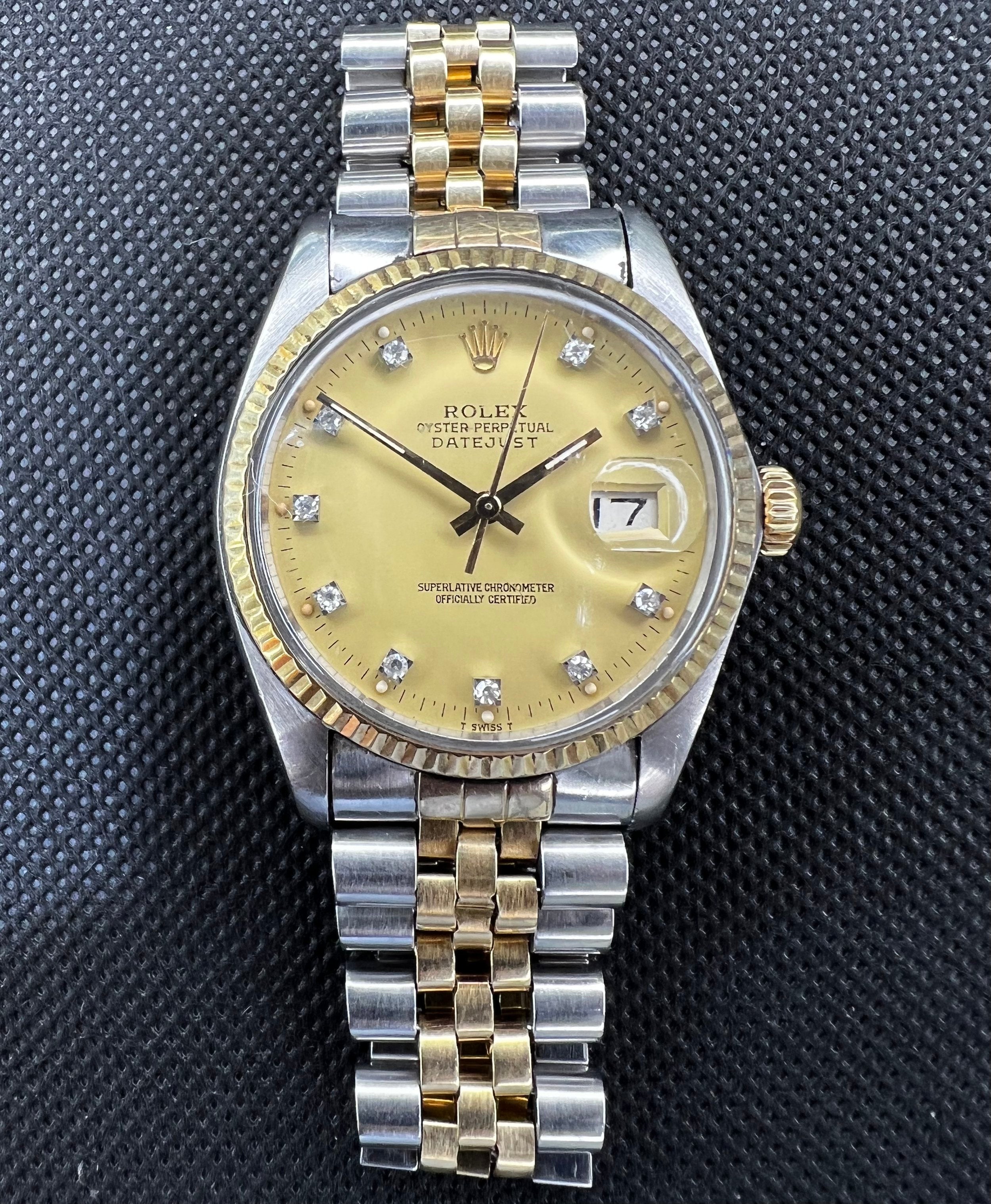 Rolex Datejust Ref 16013 70s Vintage Automatic Two Tone Diamond Dial 36mm