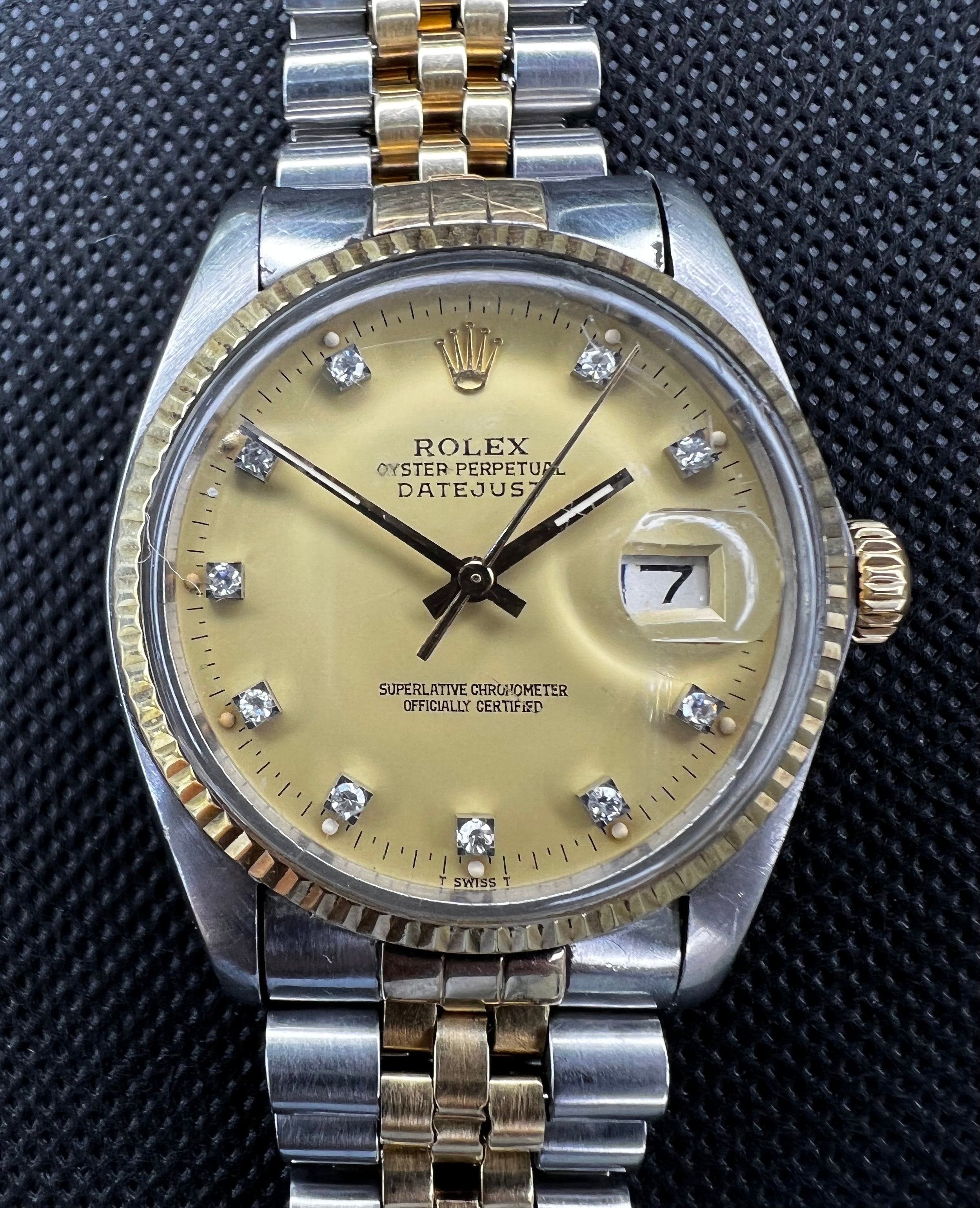 Rolex Datejust Ref 16013 70s Vintage Automatic Two Tone Diamond Dial 36mm