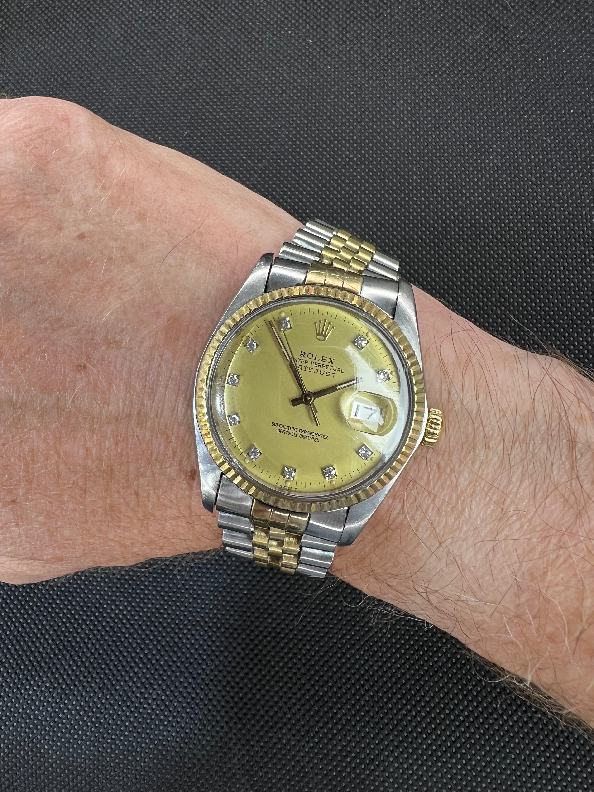 Rolex Datejust Ref 16013 70s Vintage Automatic Two Tone Diamond Dial 36mm