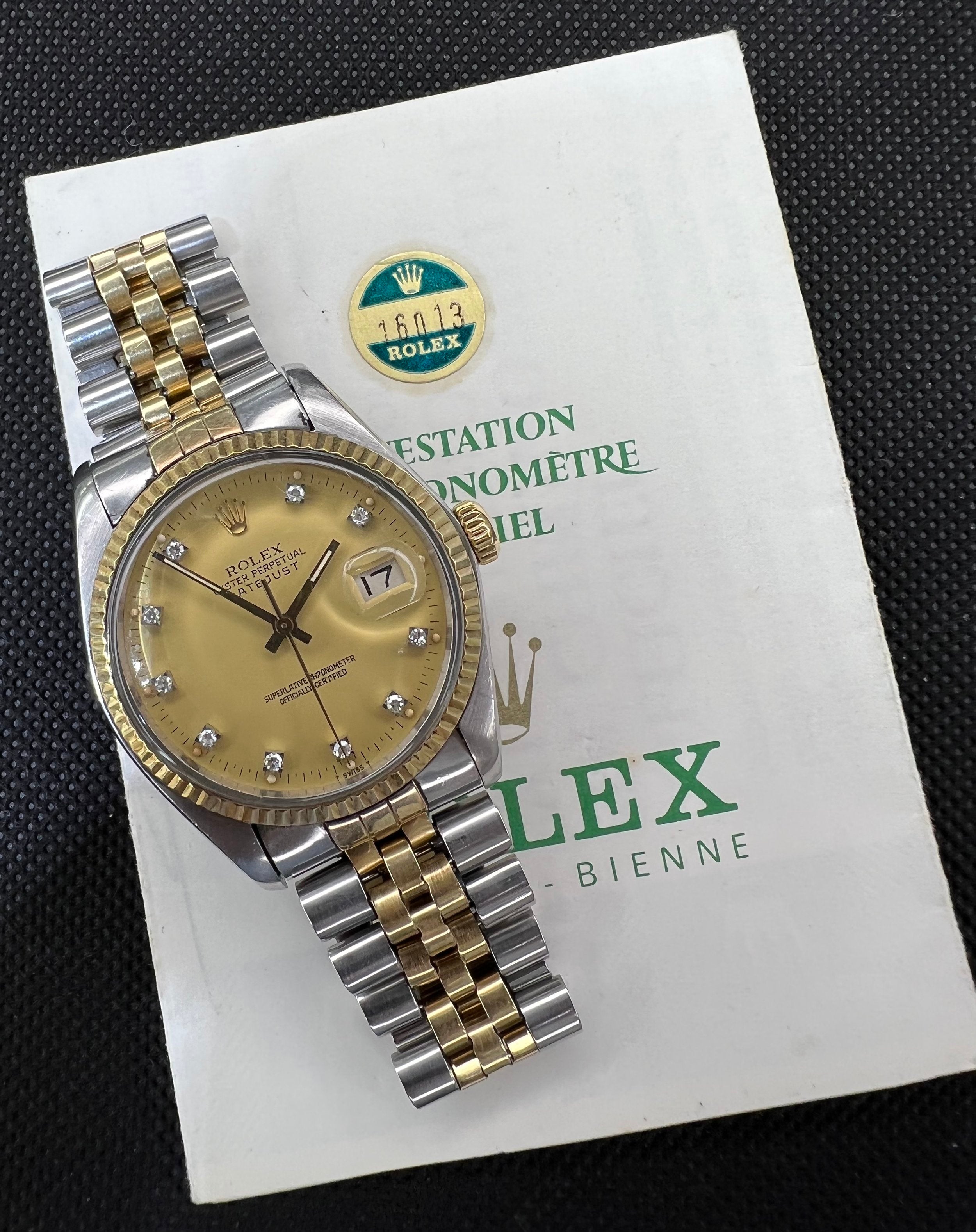 Rolex Datejust Ref 16013 70s Vintage Automatic Two Tone Diamond Dial 36mm