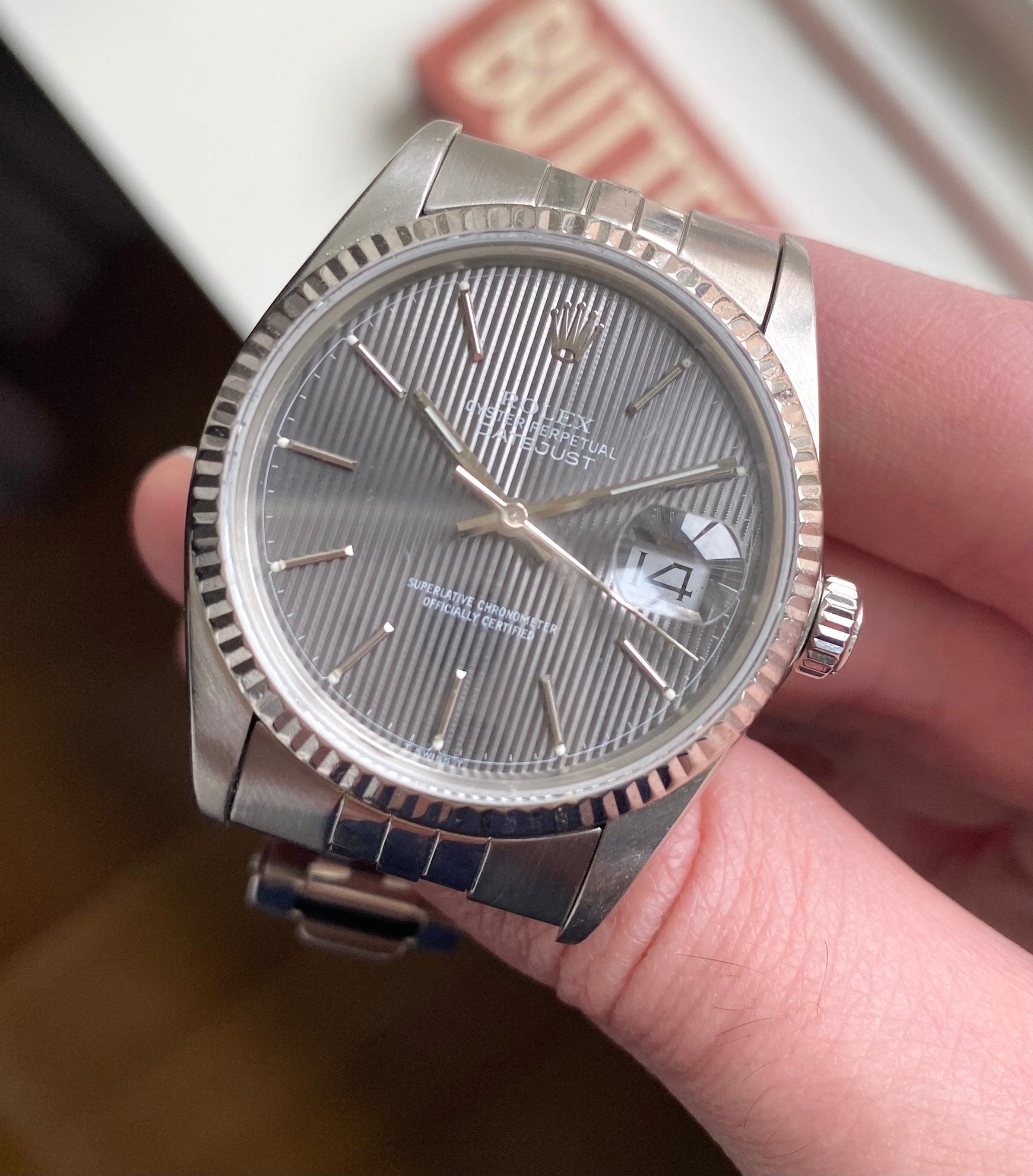 Rolex Datejust ref. 16014 — Grey Tapestry Dial