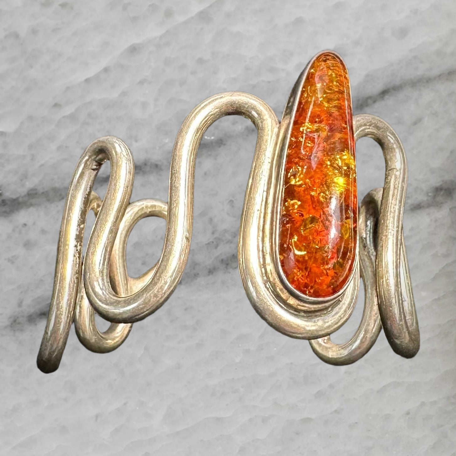 Alex Sanchez Vintage Navajo Solid Sterling Silver Wire Amber Cuff Bracelet 6 25