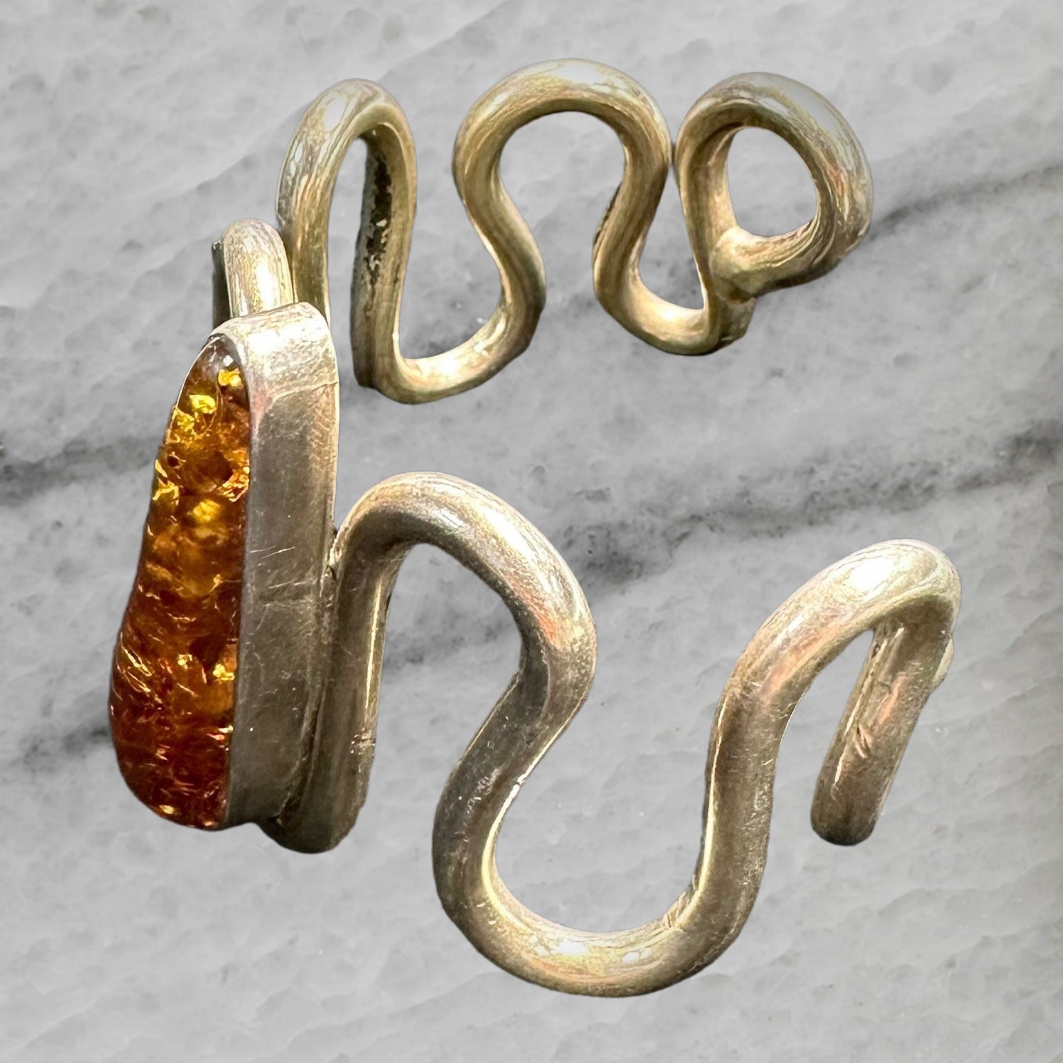Alex Sanchez Vintage Navajo Solid Sterling Silver Wire Amber Cuff Bracelet 6 25