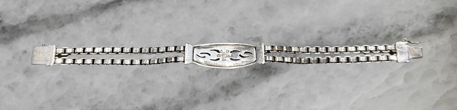 Asch Grossbardt Sterling Silver 18K Gold Stone Inlay Box Link Bracelet 7