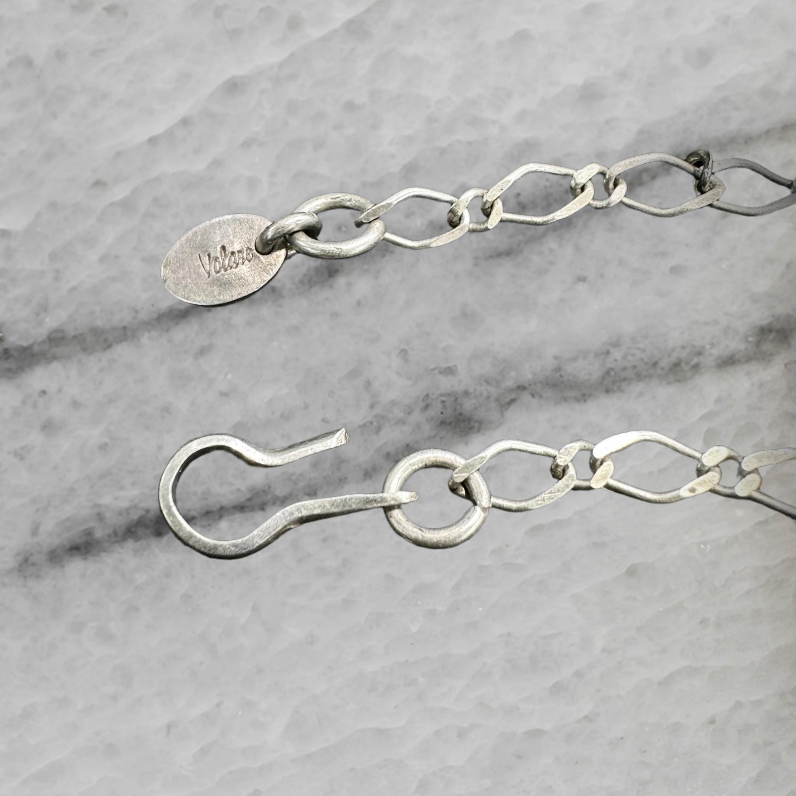 Aygul Turkey Vintage Sterling Silver Etched Panel Chain Necklace Choker