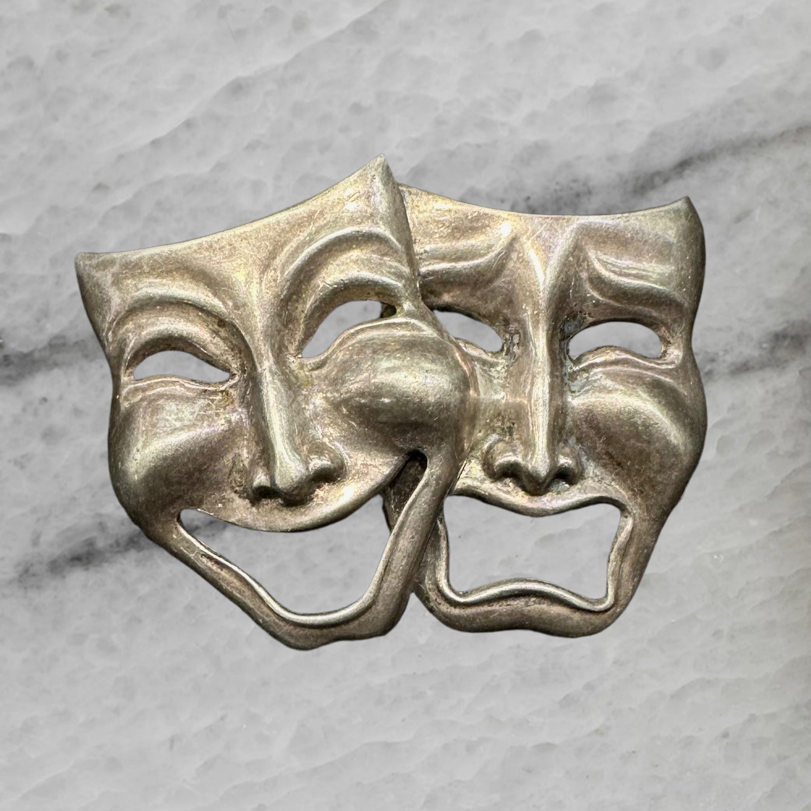 Beau Vintage Sterling Silver Comedy Tragedy Mask Brooch Pin