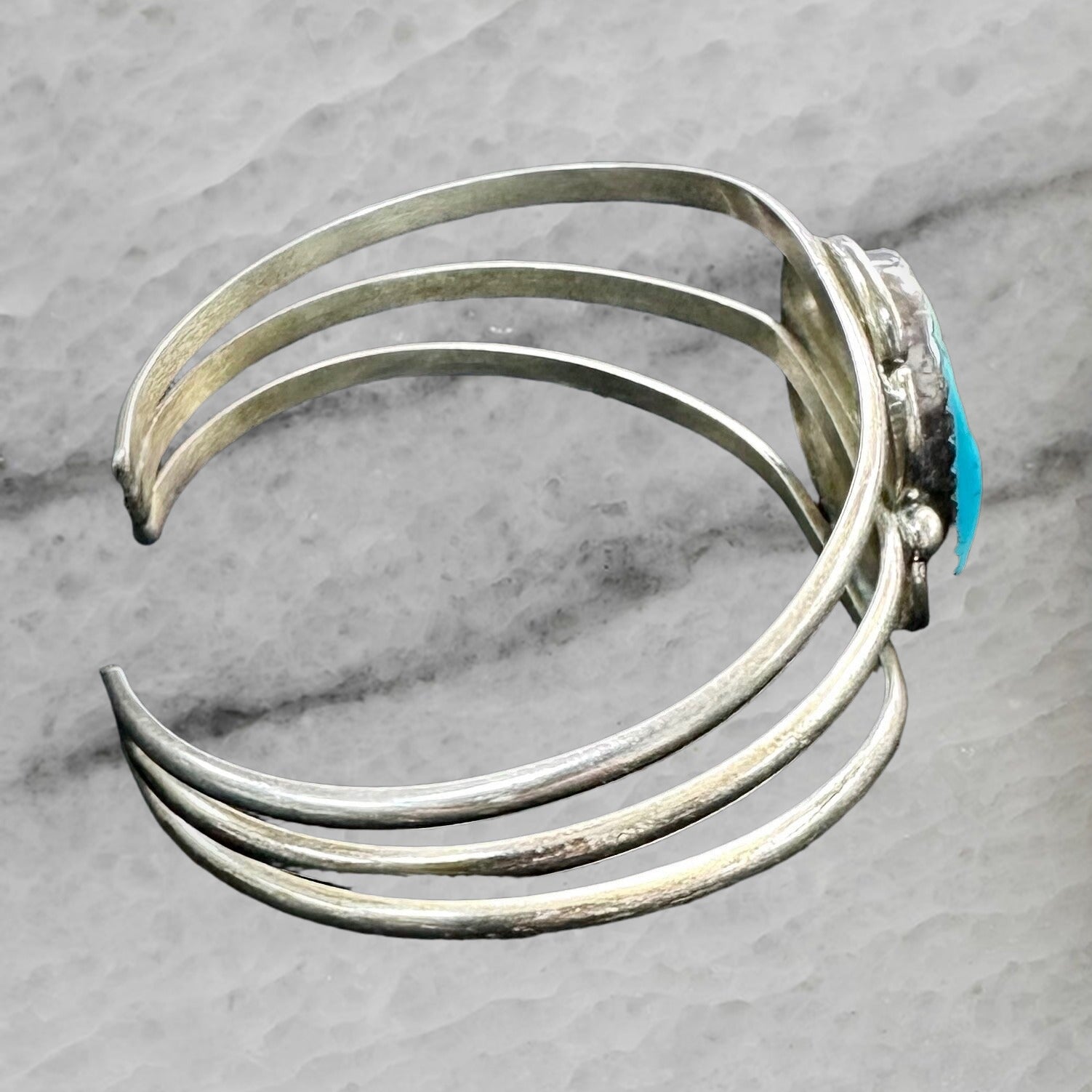 Cecil Henry Vintage Navajo Sterling Silver Triple Wired Turquoise Cuff Bangle