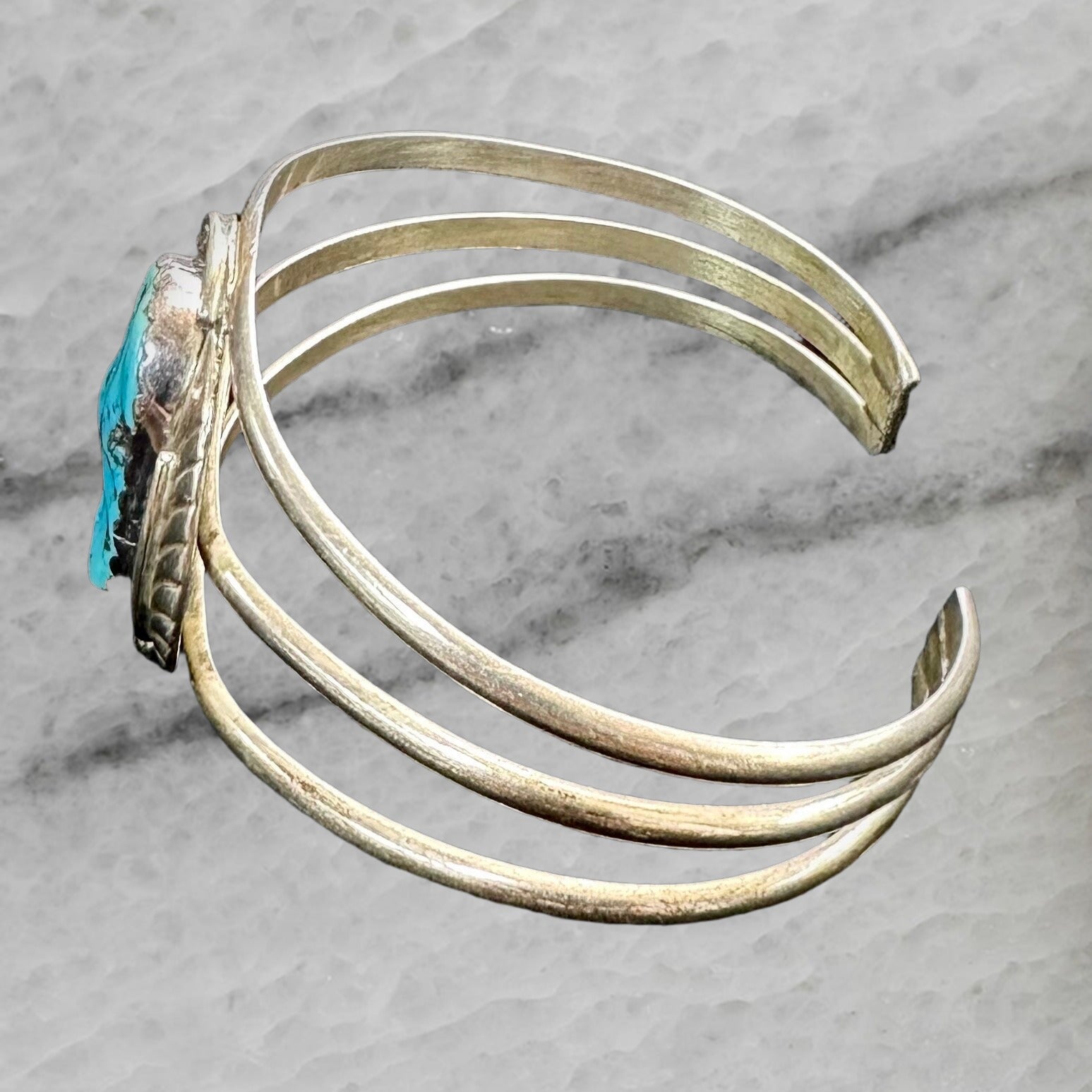 Cecil Henry Vintage Navajo Sterling Silver Triple Wired Turquoise Cuff Bangle