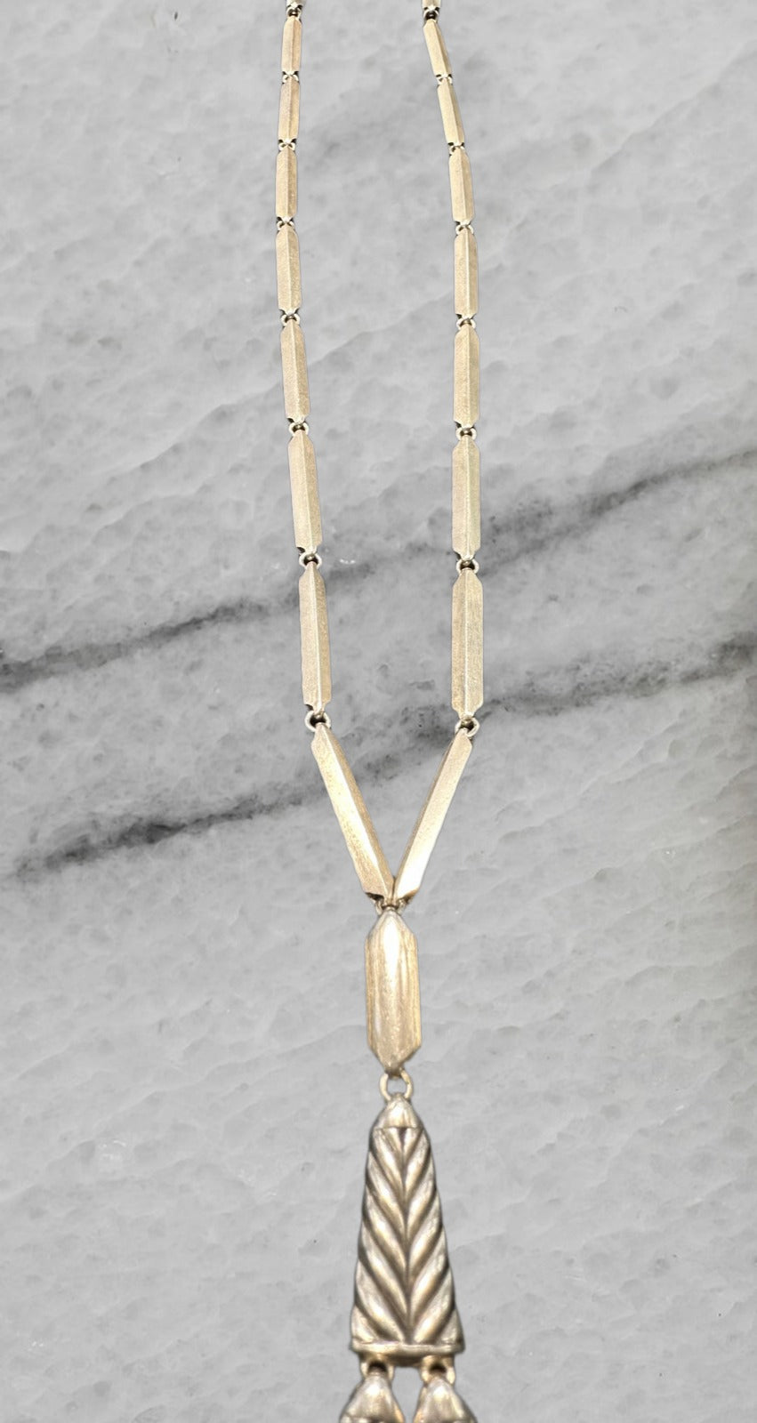 David Yurman Sterling Silver Chevron Stax Fringe Pendant Necklace w Diamonds 26
