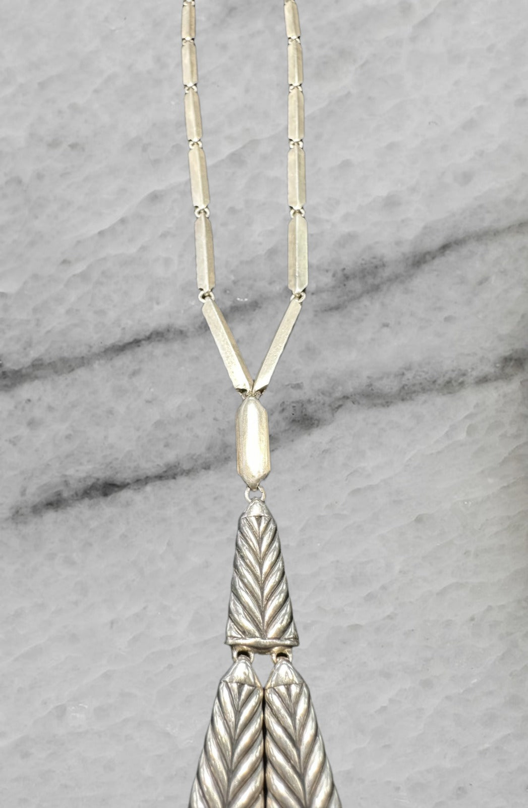 David Yurman Sterling Silver Chevron Stax Fringe Pendant Necklace w Diamonds 26