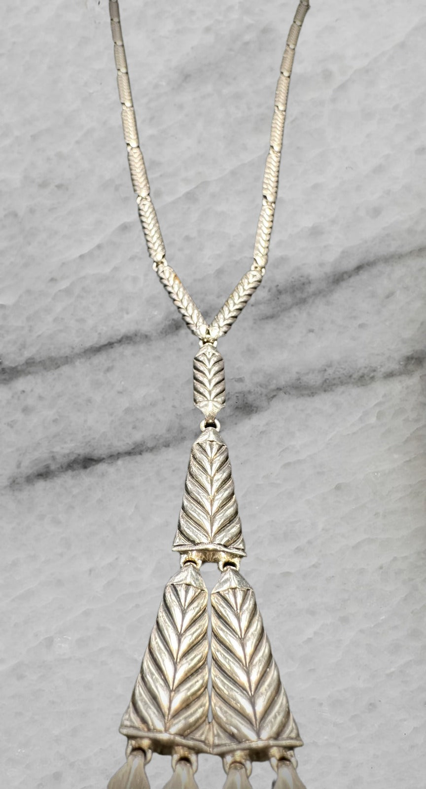David Yurman Sterling Silver Chevron Stax Fringe Pendant Necklace w Diamonds 26