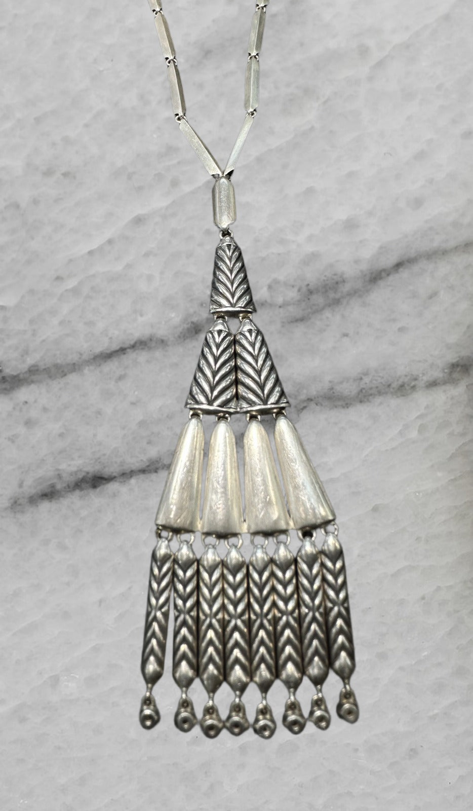 David Yurman Sterling Silver Chevron Stax Fringe Pendant Necklace w Diamonds 26