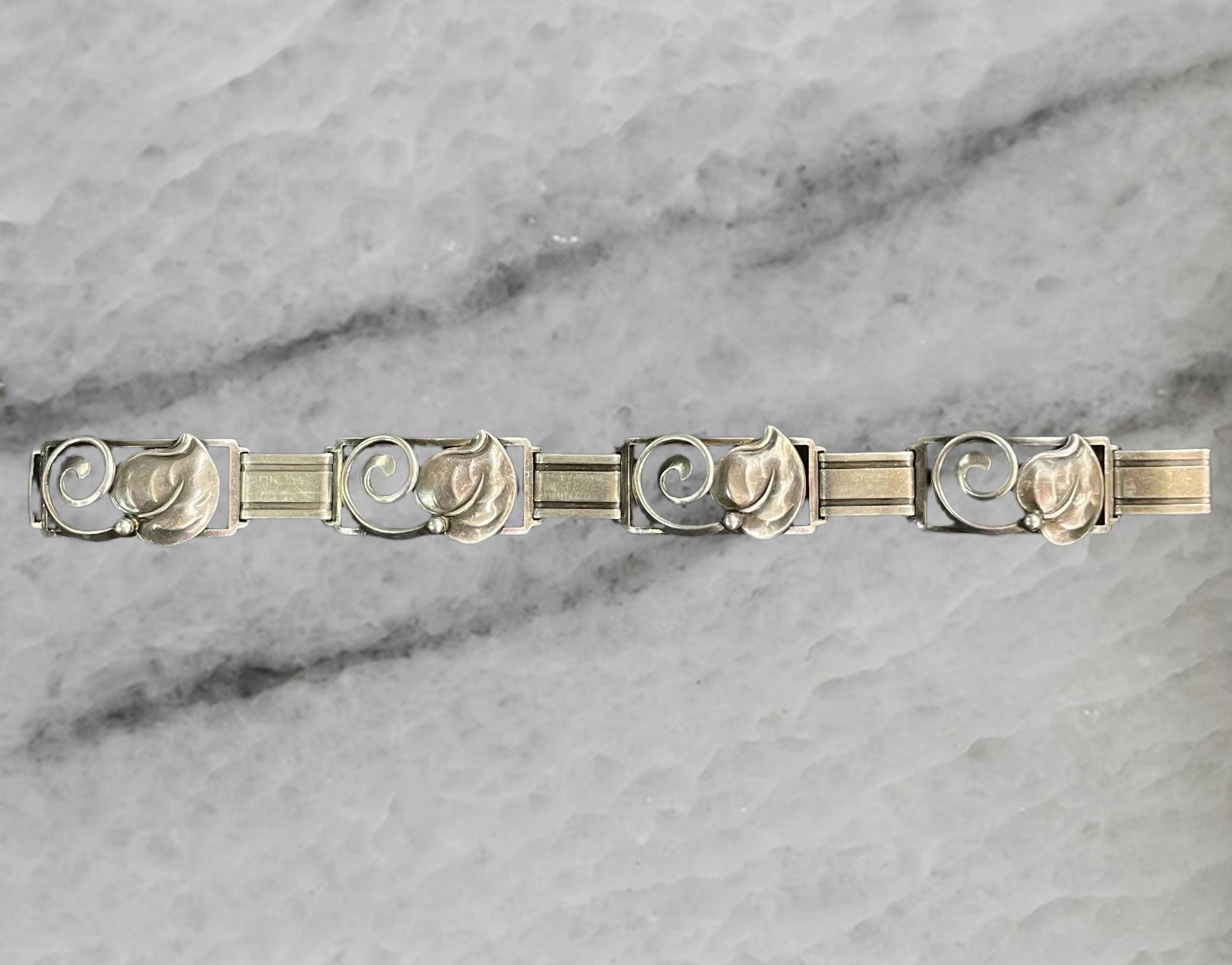Denmark Vintage Sterling Silver Leaf Bracelet 7