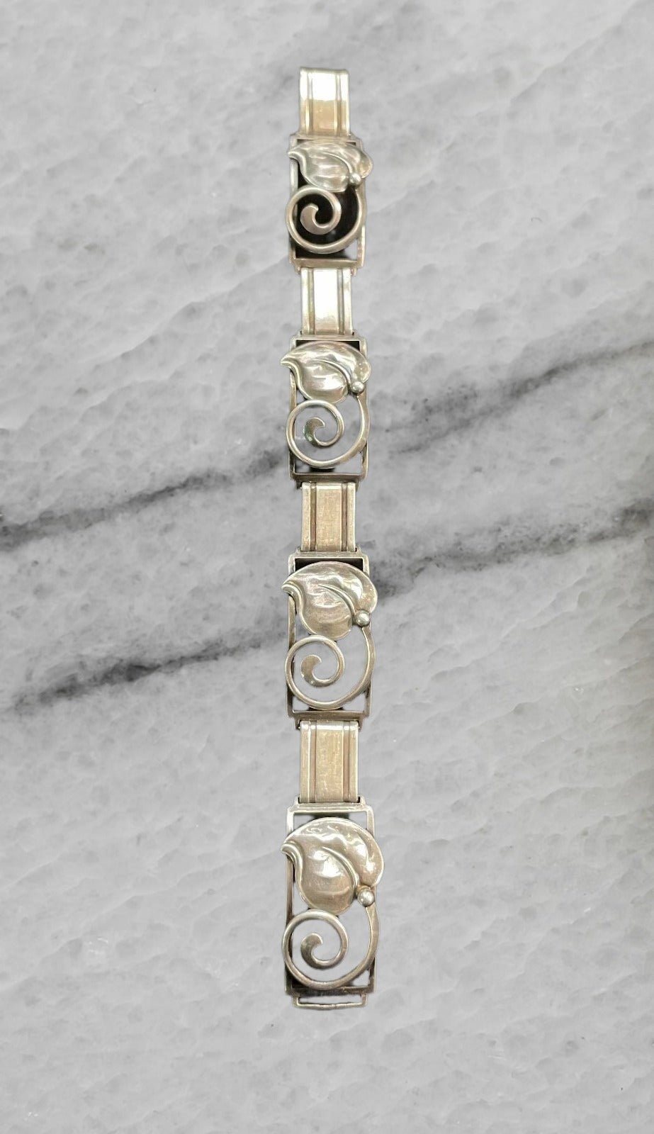 Denmark Vintage Sterling Silver Leaf Bracelet 7